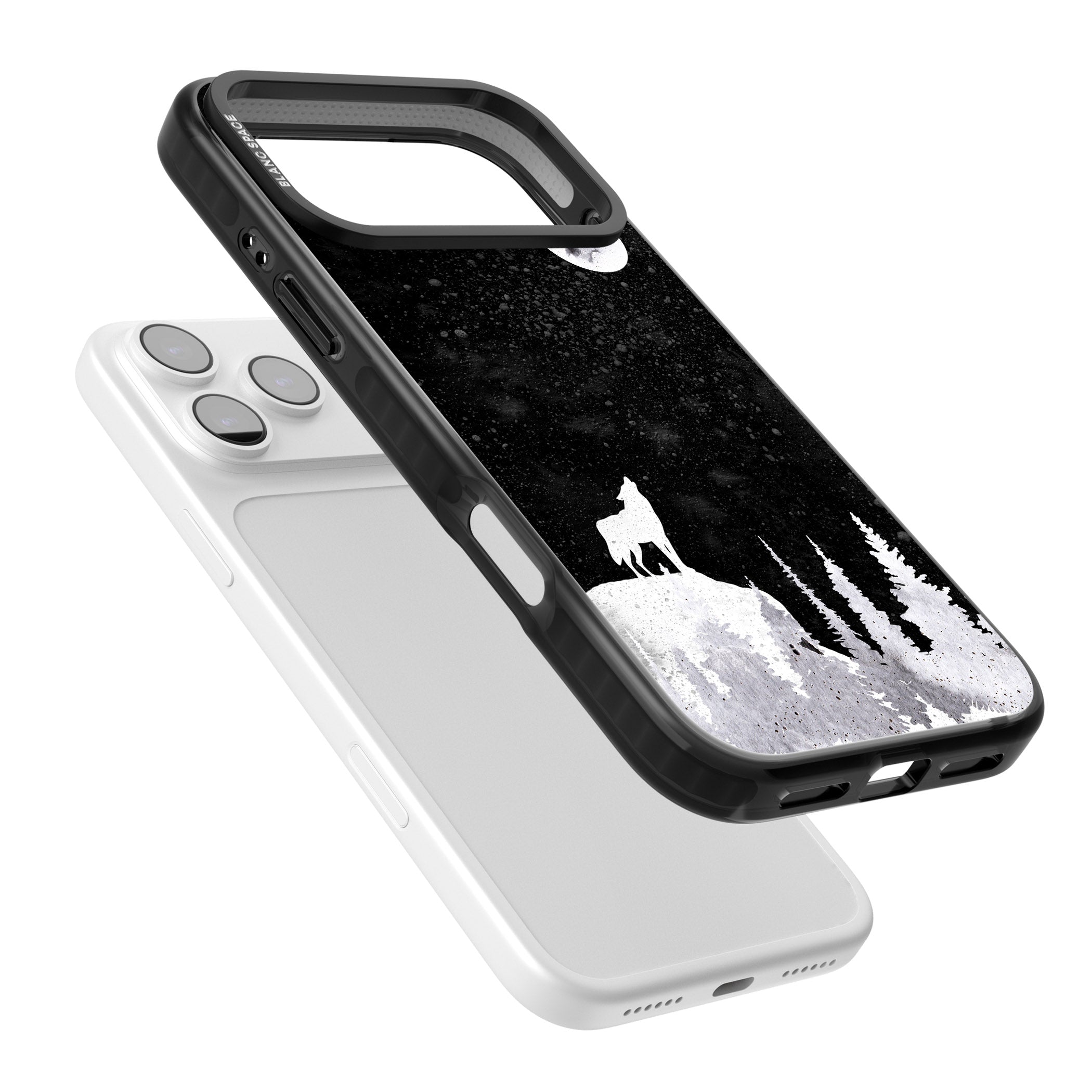 Moon Phases: Wolf & Full Moon iPhone 17 Pro Impact Pro Black Phone Case Colours