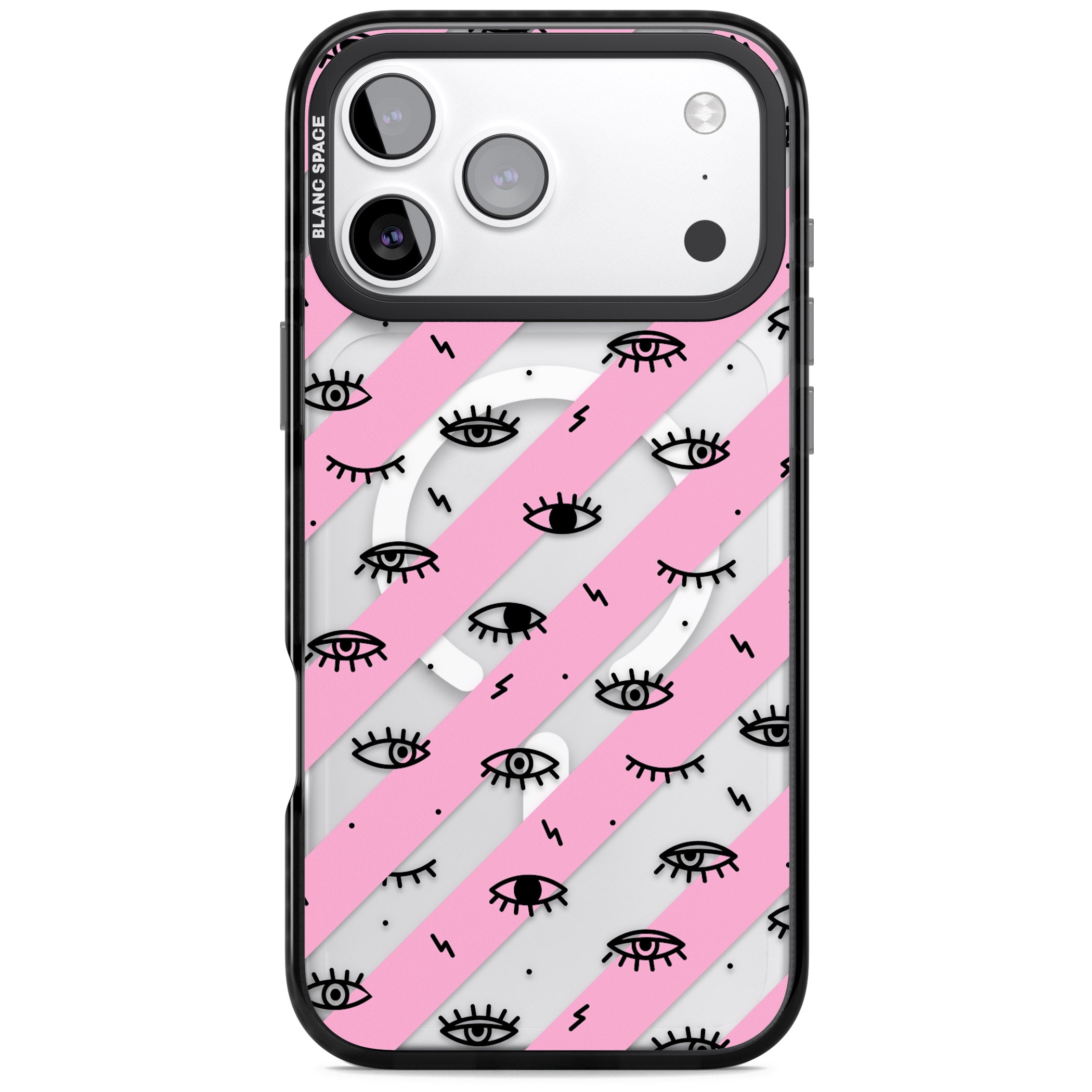 Pink Stripe Eyes iPhone 17 Pro Impact Pro Black Phone Case