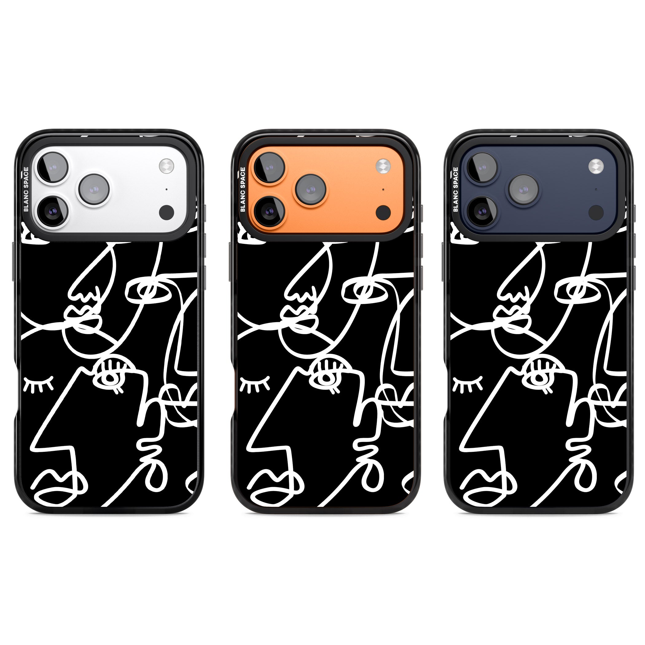 Abstract Line Art White Black iPhone 17 Pro Impact Pro Black Phone Case APT Impact Protection