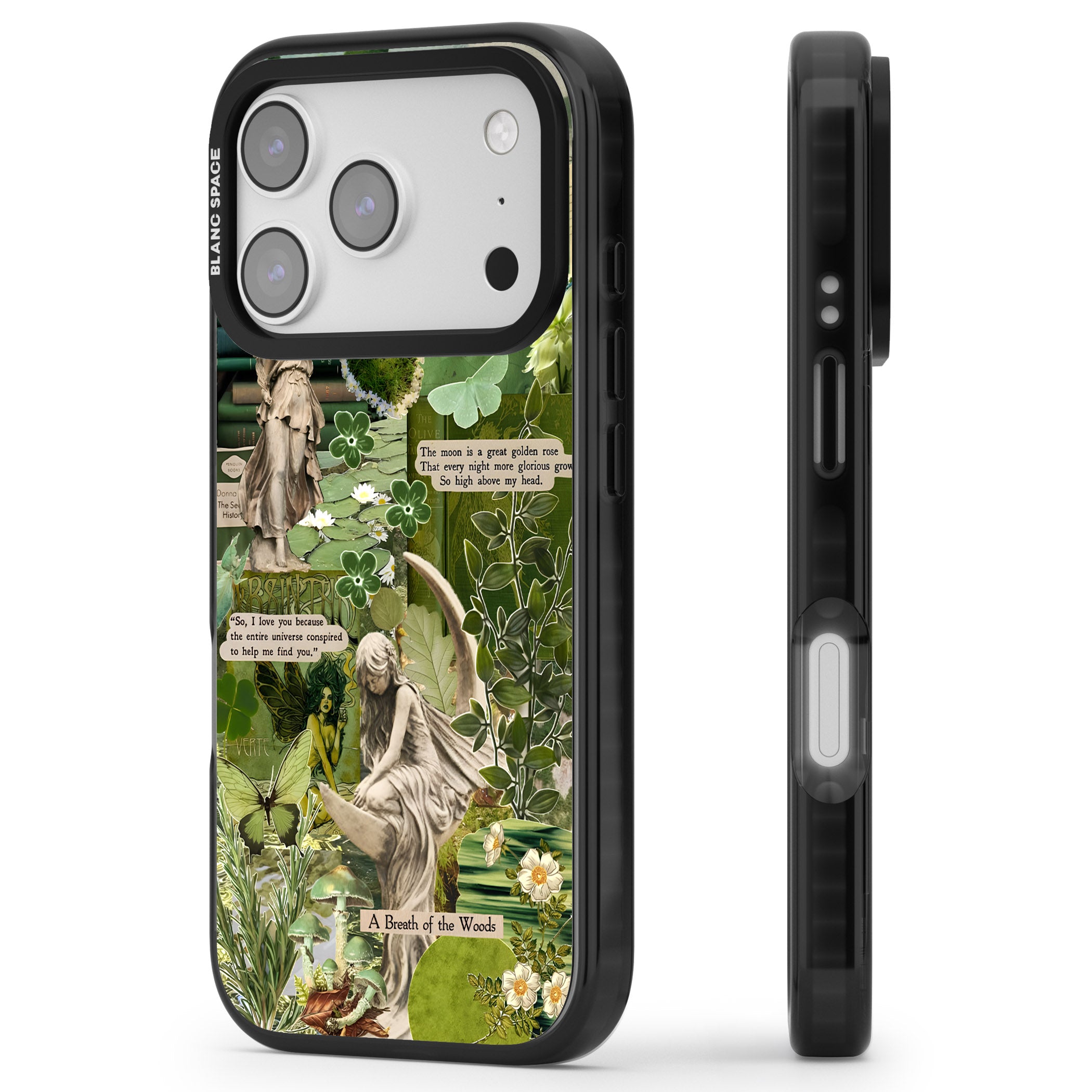 Enchanted Forest Green iPhone 17 Pro Impact Pro Black Phone Case Side Profile