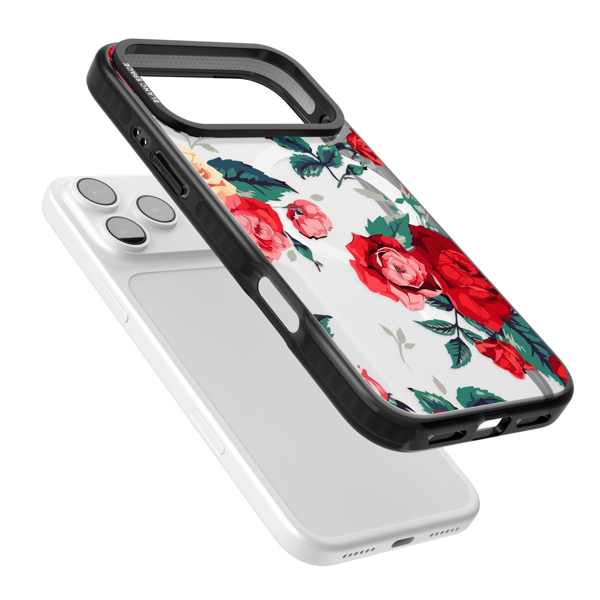 Rose Pattern iPhone 17 Pro Impact Pro Black Phone Case Colours