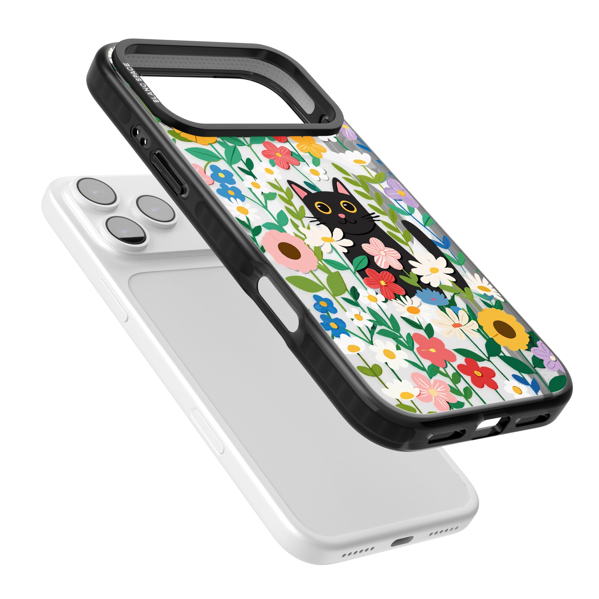 Whiskers & Wildflowers Cat iPhone 17 Pro Impact Pro Black Phone Case Colours