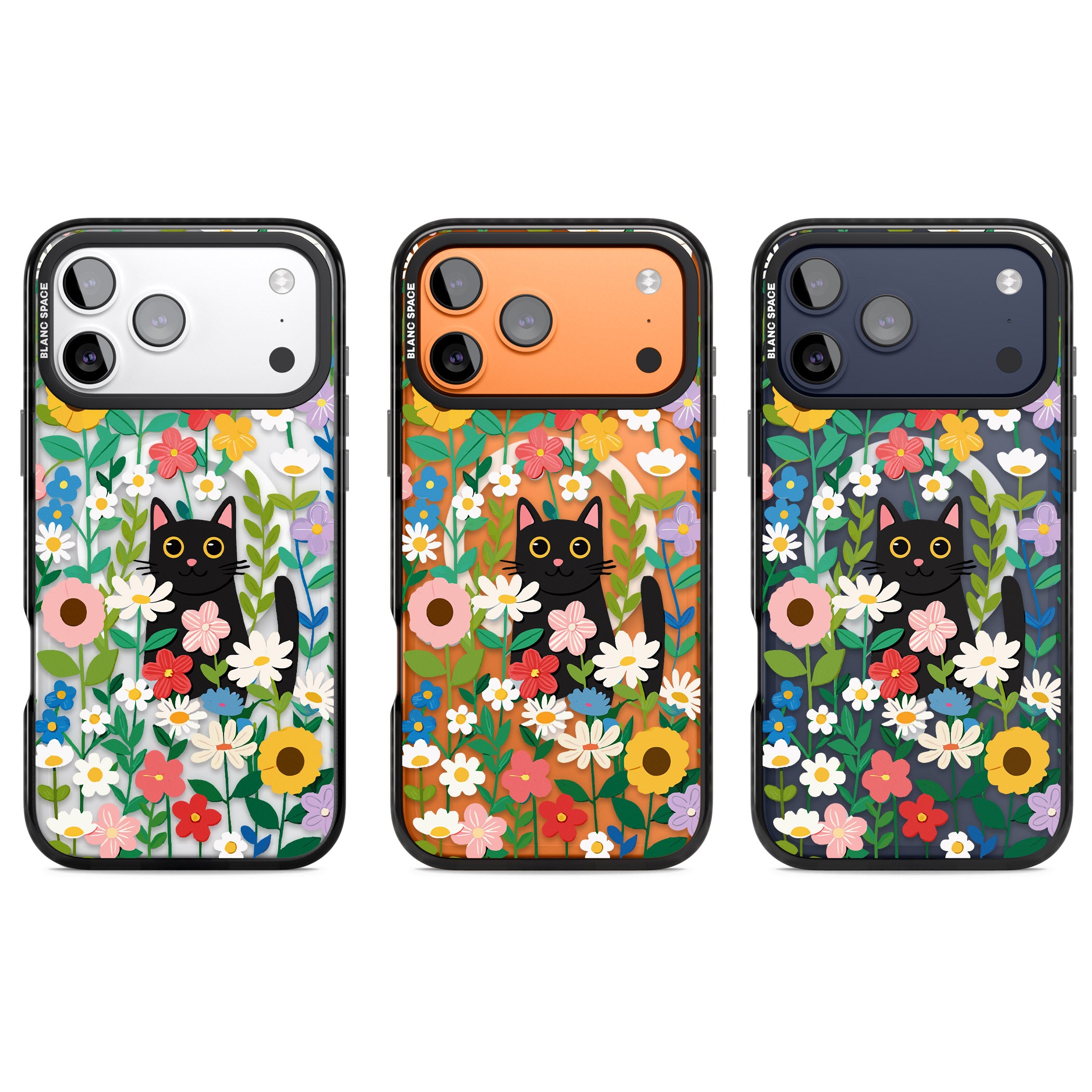 Whiskers & Wildflowers Cat iPhone 17 Pro Impact Pro Black Phone Case APT Impact Protection
