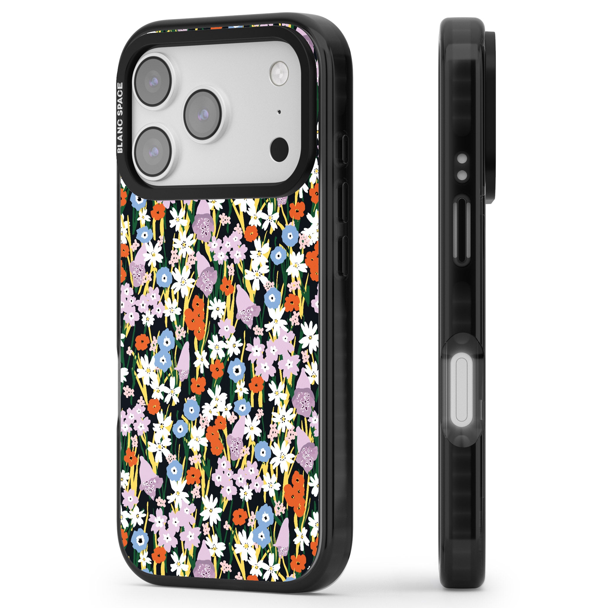 Energetic Floral Mix iPhone 17 Pro Max Impact Pro Black Phone Case Side Profile
