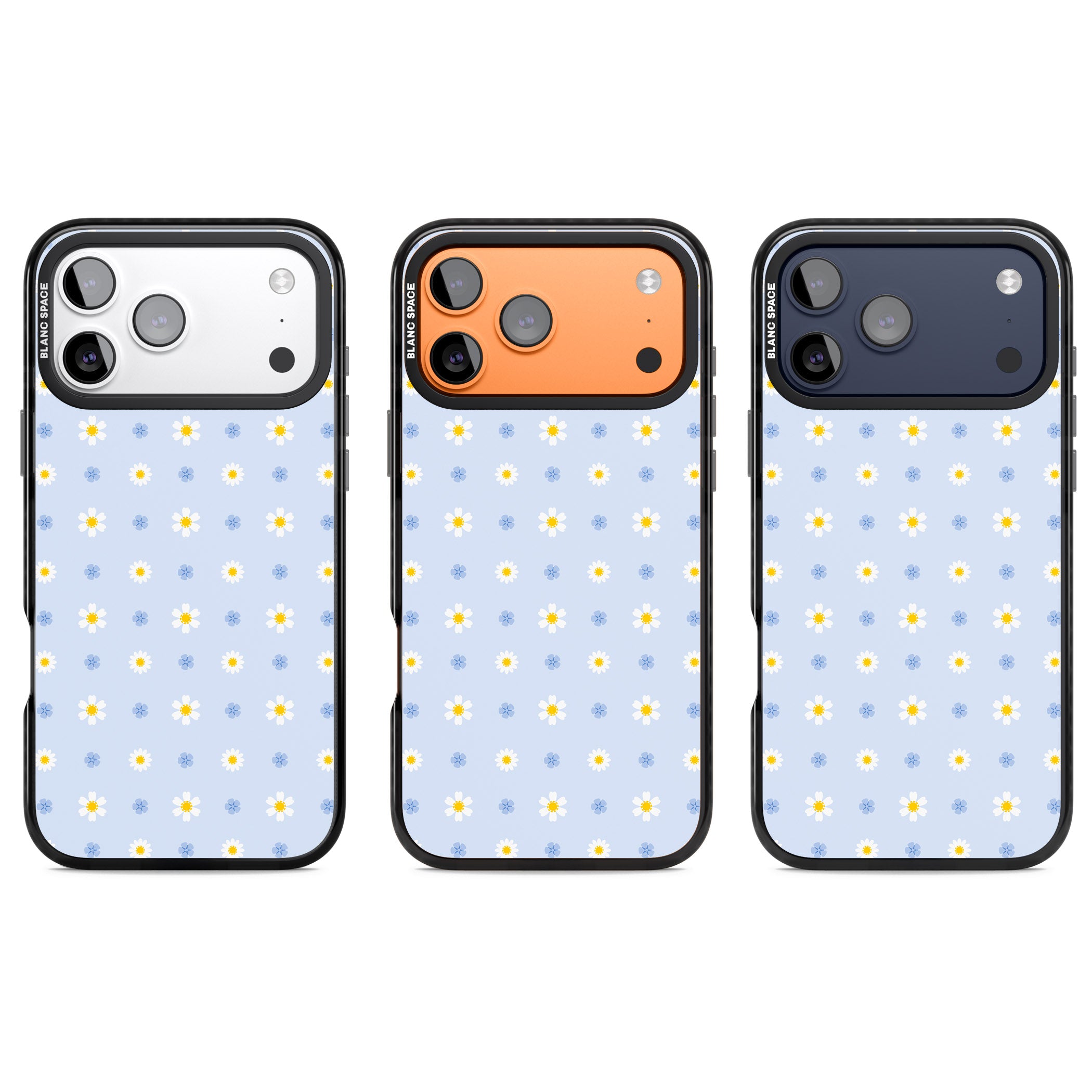 Pale Blue Daisies iPhone 17 Pro Impact Pro Black Phone Case APT Impact Protection