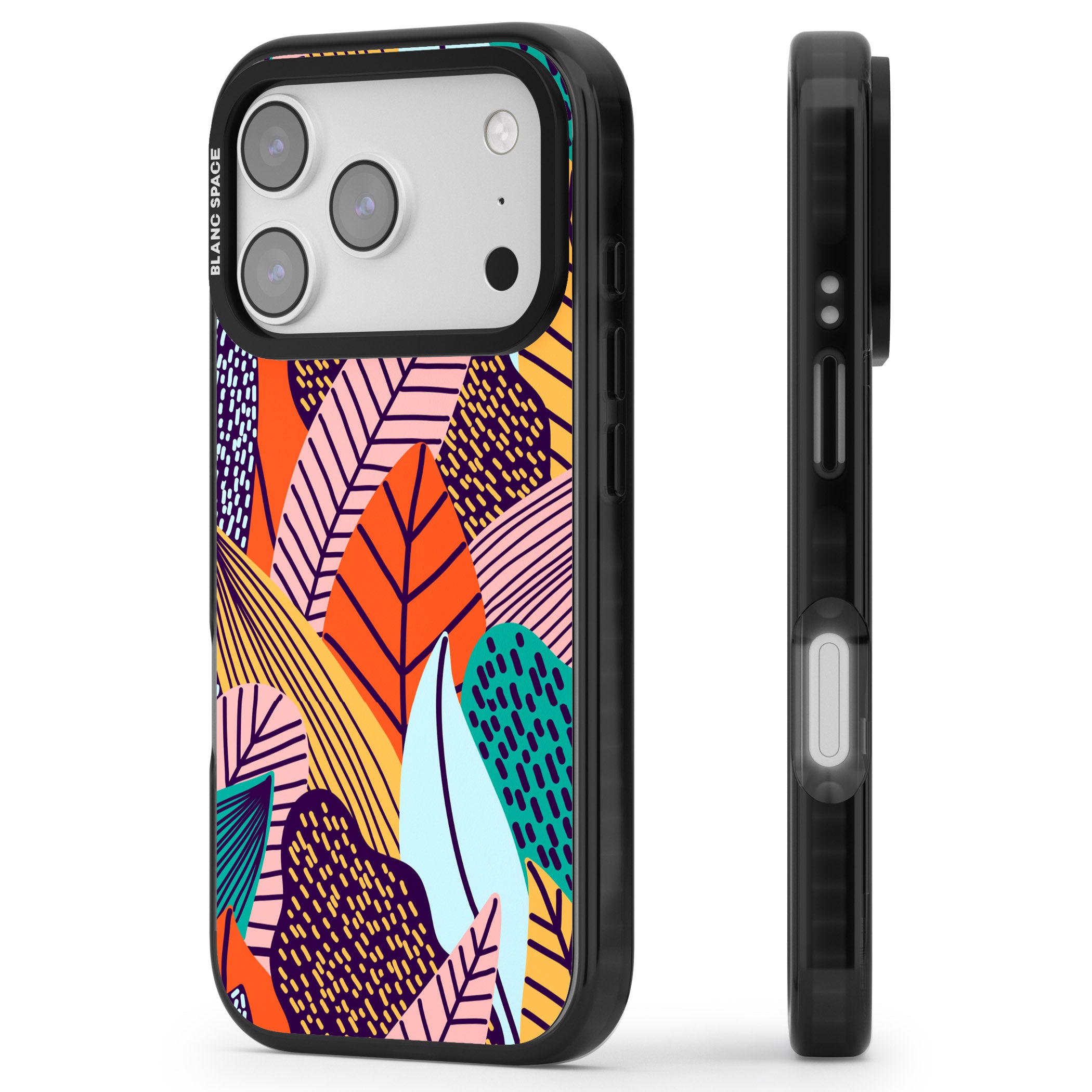 Abstract Leaves iPhone 17 Pro Impact Pro Black Phone Case Side Profile
