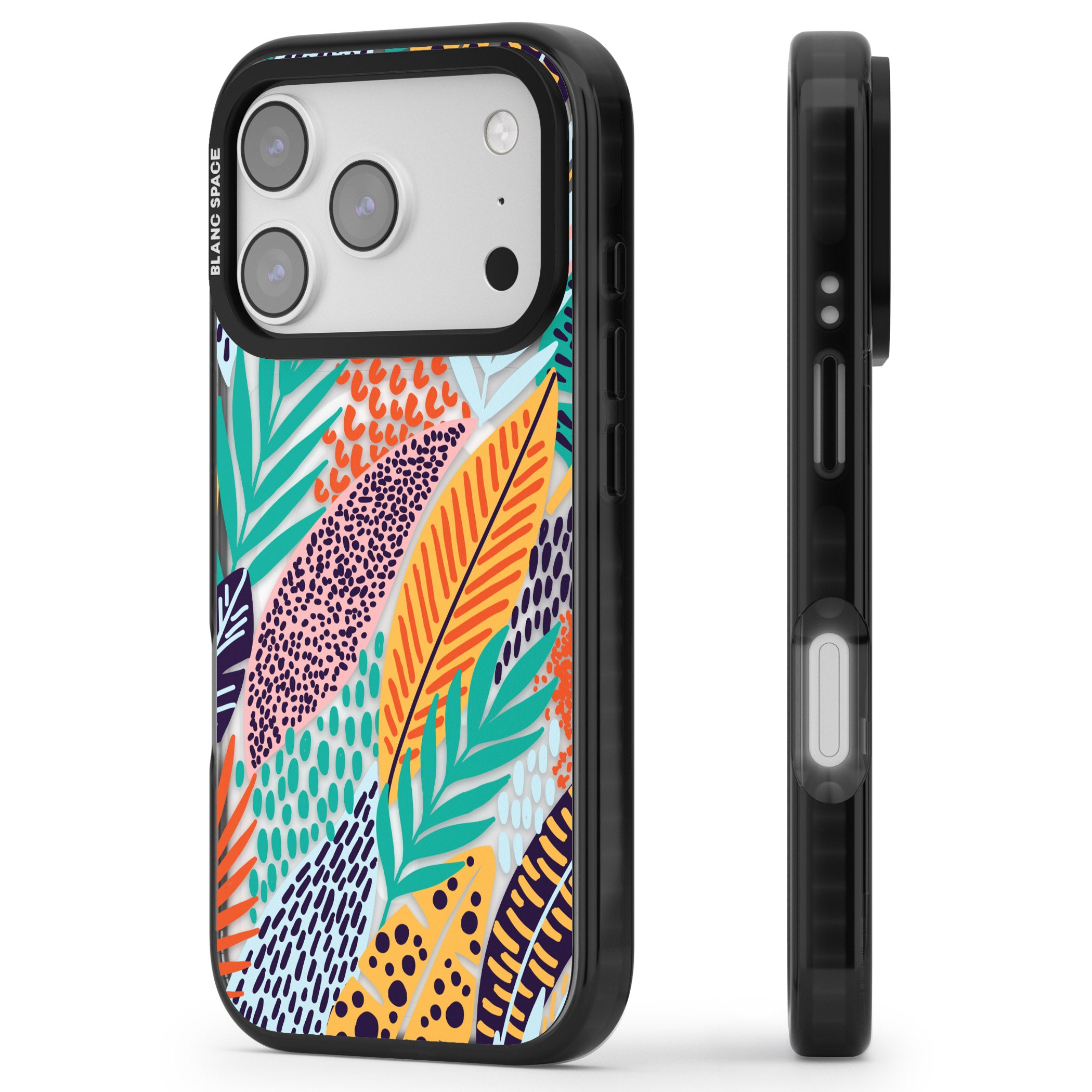 Colourful Leaves Mixture iPhone 17 Pro Impact Pro Black Phone Case Side Profile