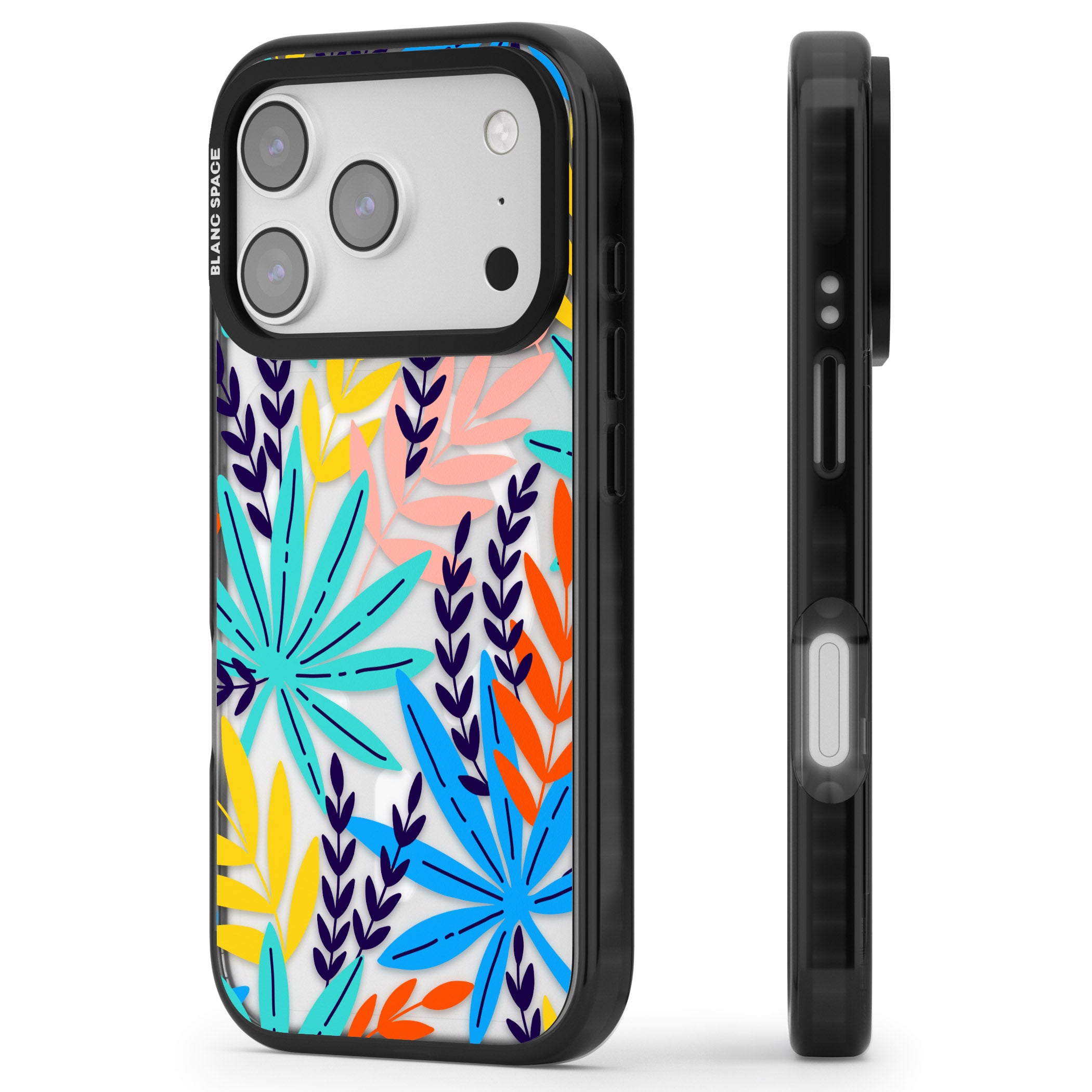 Tropical Palm Leaves iPhone 17 Pro Impact Pro Black Phone Case Side Profile