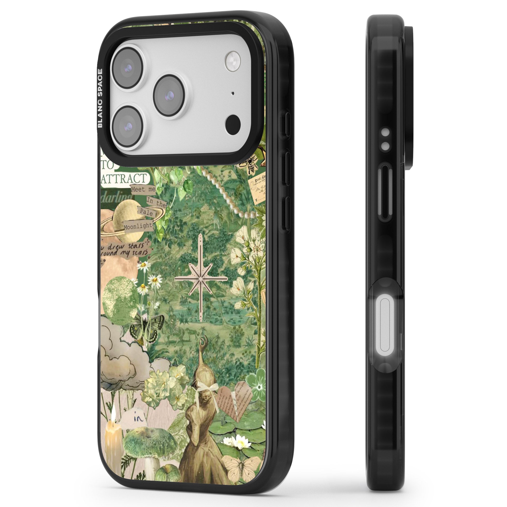 Green Vintage Collage iPhone 17 Pro Impact Pro Black Phone Case Side Profile