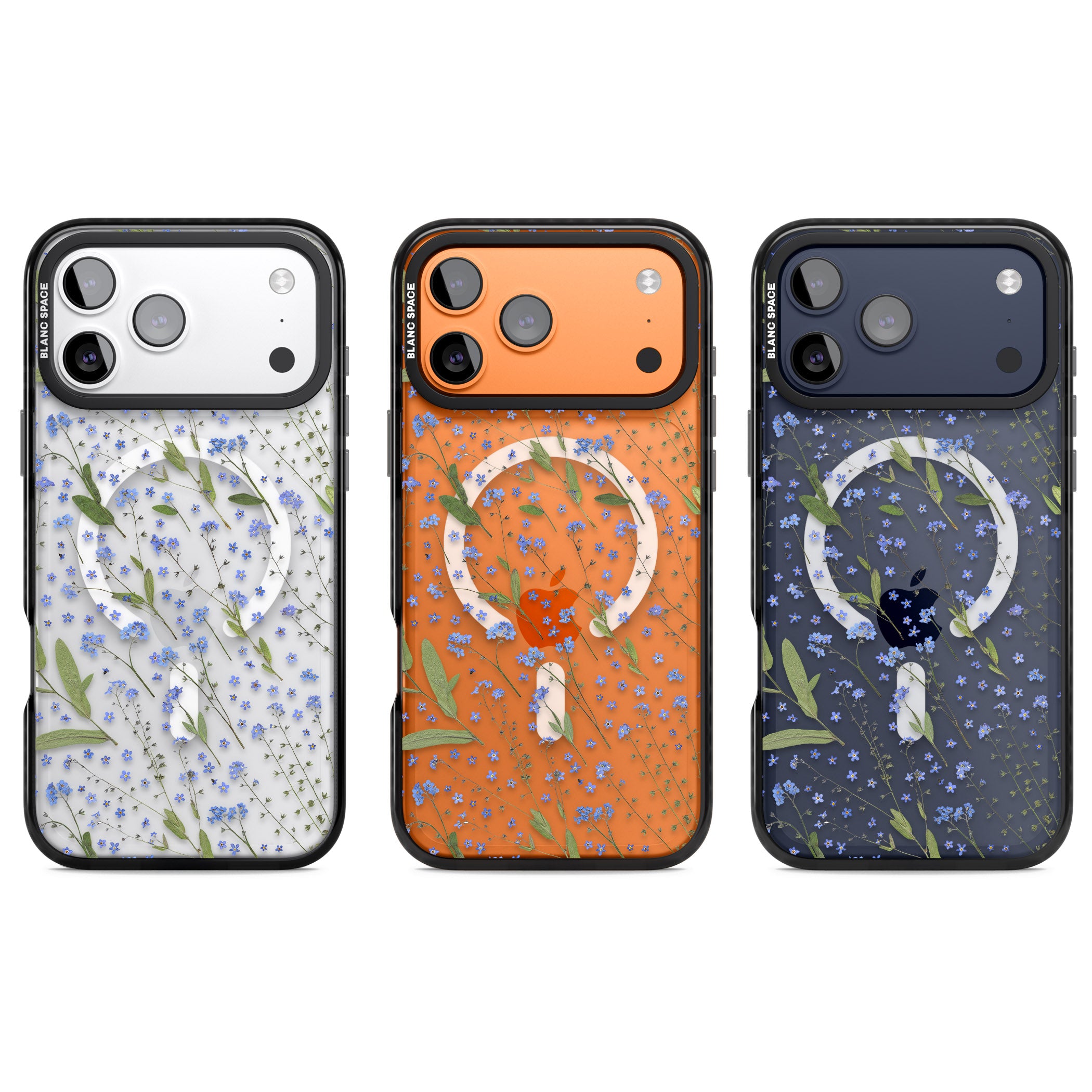 Blue Meadow Floral iPhone 17 Pro Impact Pro Black Phone Case APT Impact Protection