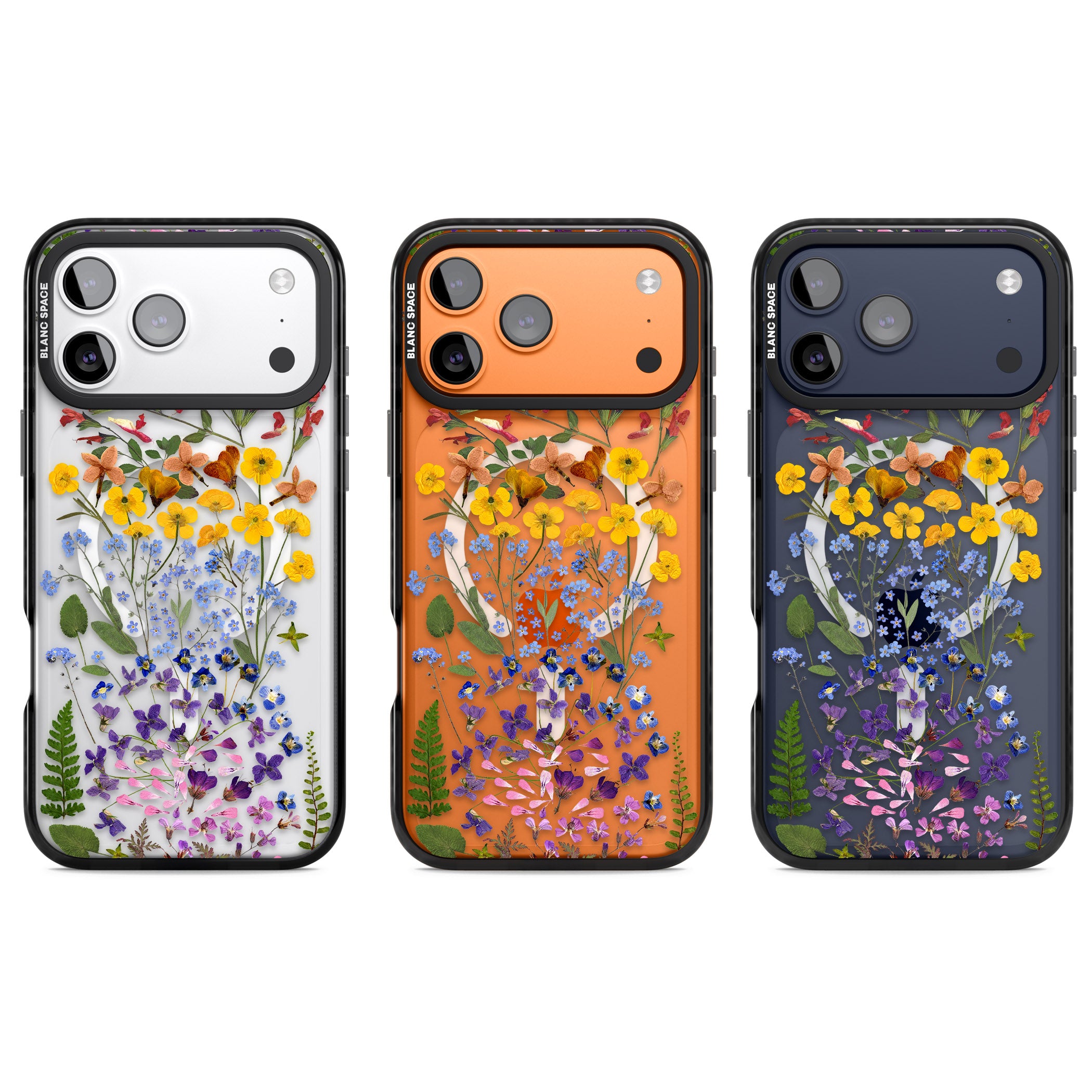 Pressed Wildflower Stripe iPhone 17 Pro Impact Pro Black Phone Case APT Impact Protection