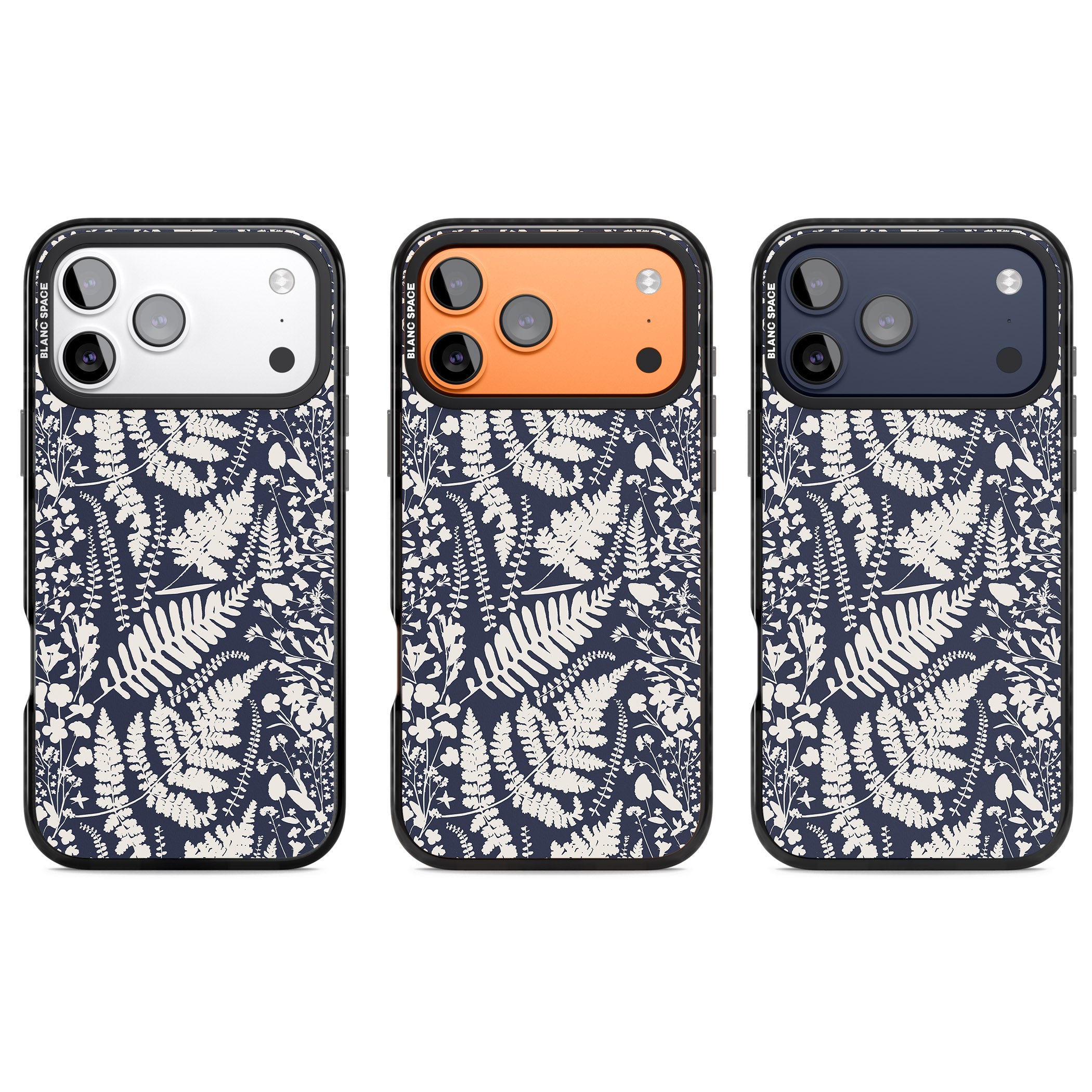 Wildflowers & Ferns On Navy iPhone 17 Pro Impact Pro Black Phone Case APT Impact Protection