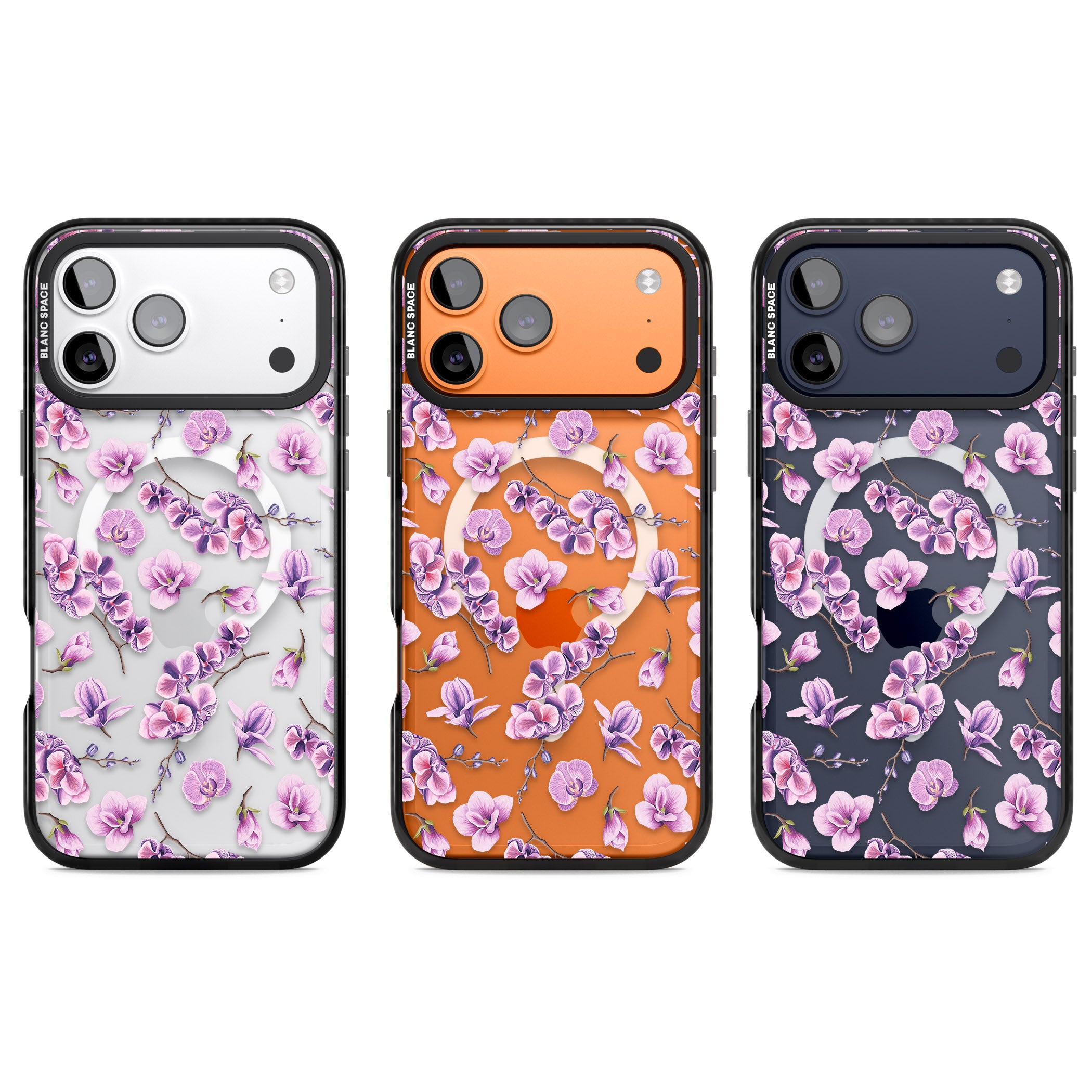 Purple Orchids Floral iPhone 17 Pro Impact Pro Black Phone Case APT Impact Protection