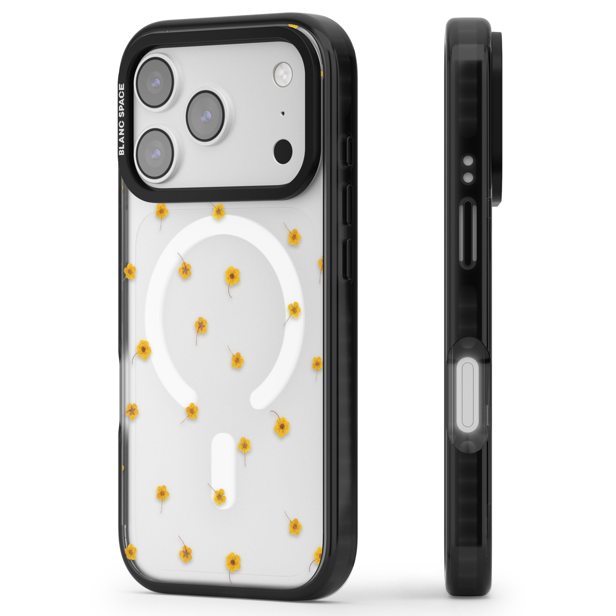 Sunny Scatter Flower iPhone 17 Pro Max Impact Pro Black Phone Case Side Profile