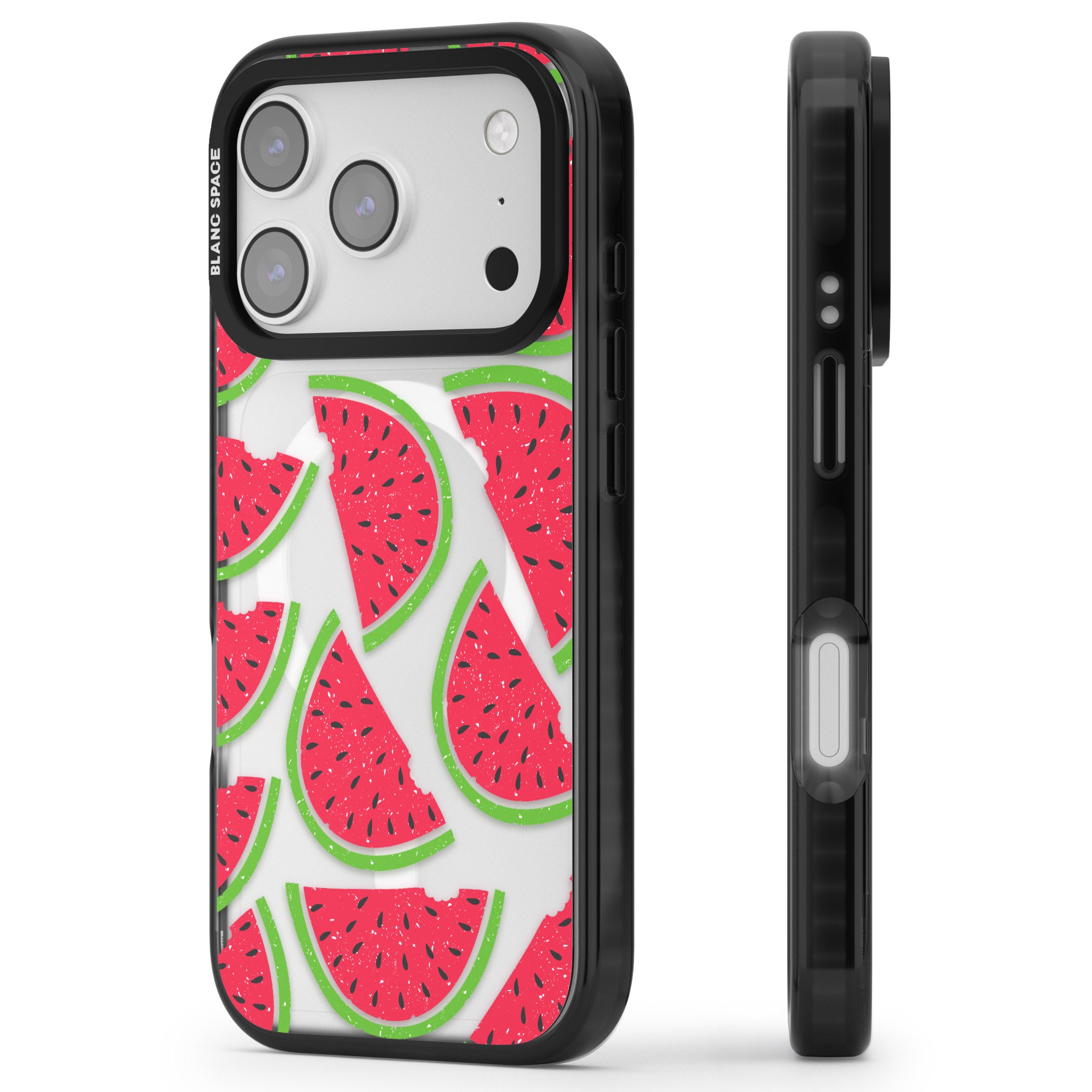 Watermelon Pattern iPhone 17 Pro Impact Pro Black Phone Case Side Profile