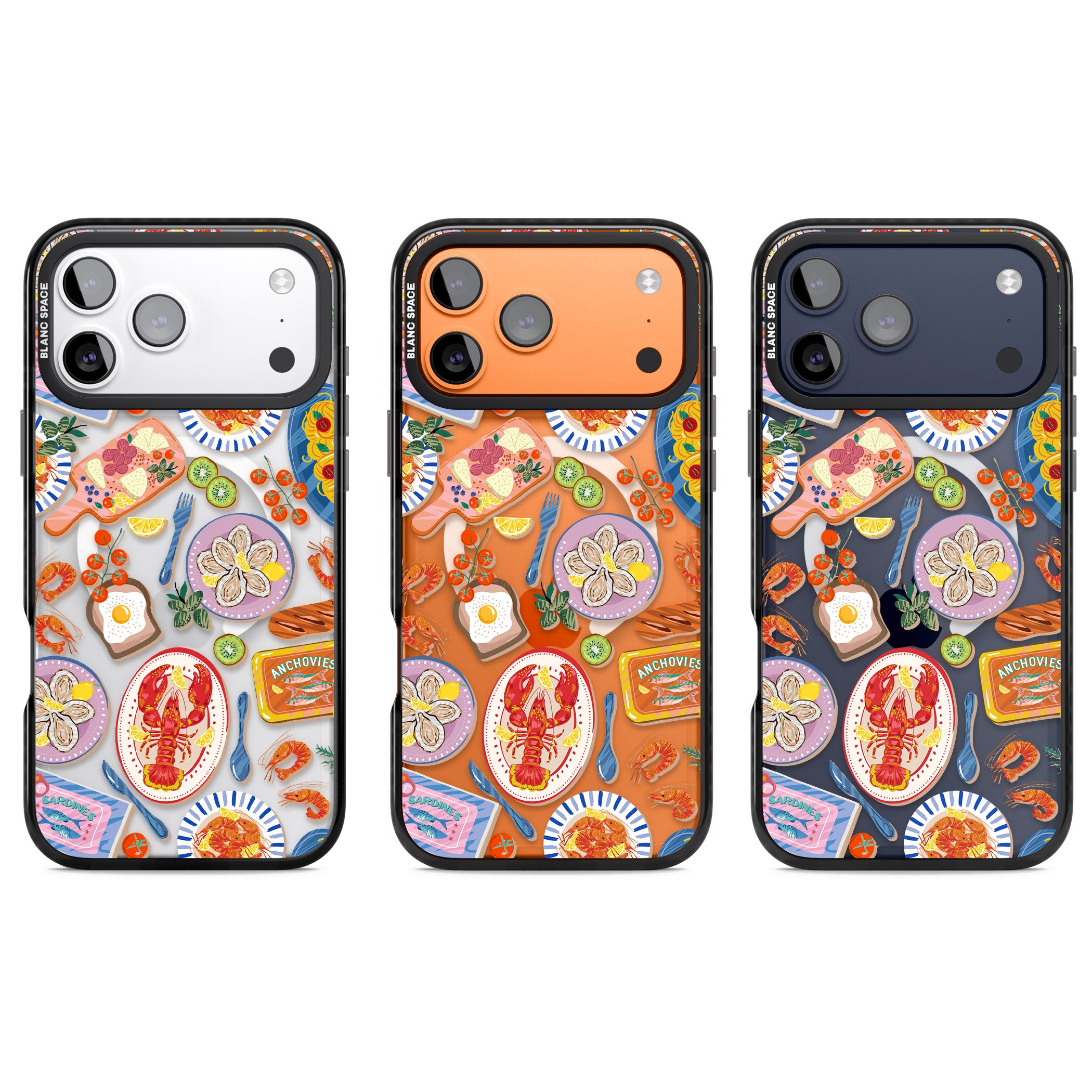 Seafood Pattern iPhone 17 Pro Impact Pro Black Phone Case APT Impact Protection