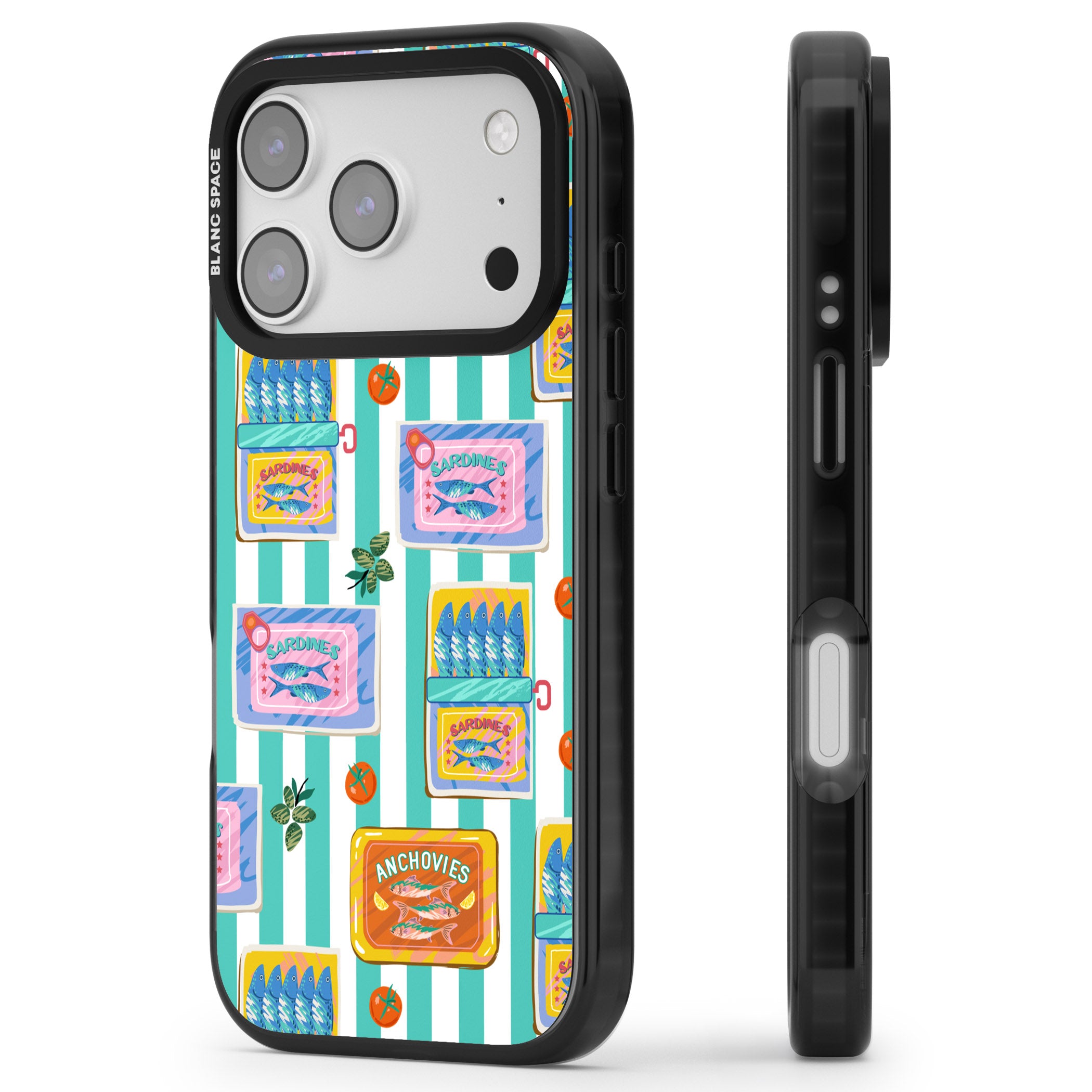 Sardine & Anchovy Stripes iPhone 17 Pro Impact Pro Black Phone Case Side Profile