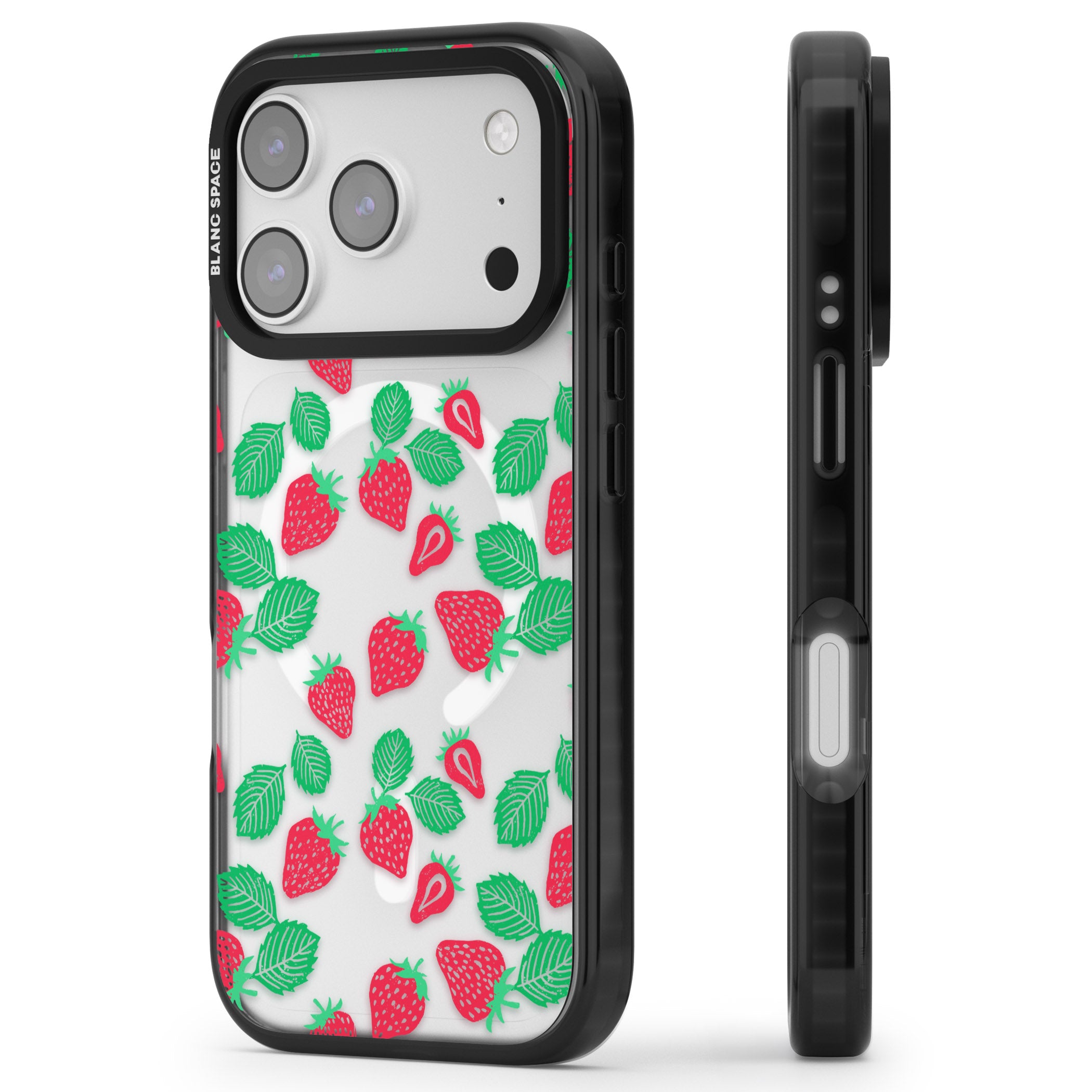 Strawberry Delight iPhone 17 Pro Impact Pro Black Phone Case Side Profile