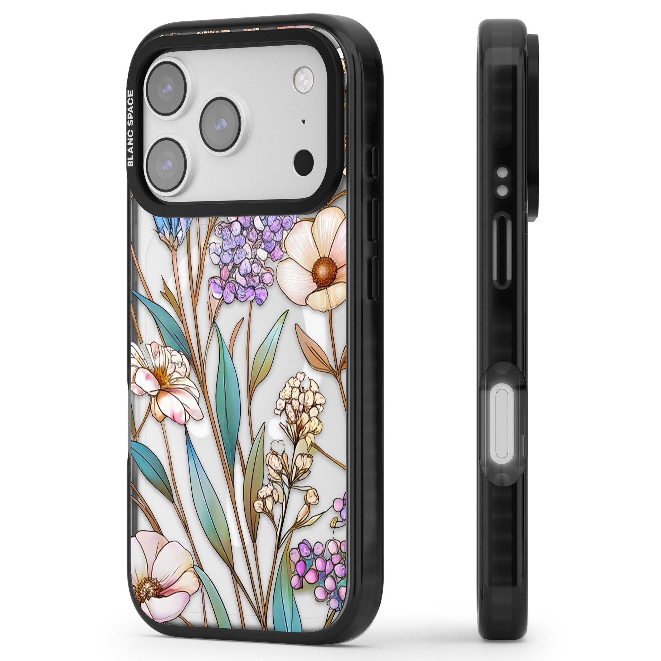 Glass Wildflower Mix iPhone 17 Pro Impact Pro Black Phone Case Side Profile