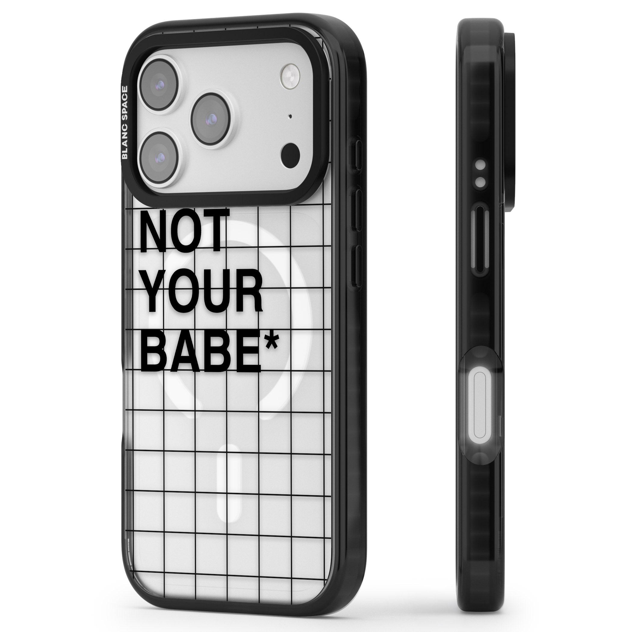 Not Your Babe iPhone 17 Pro Impact Pro Black Phone Case Side Profile