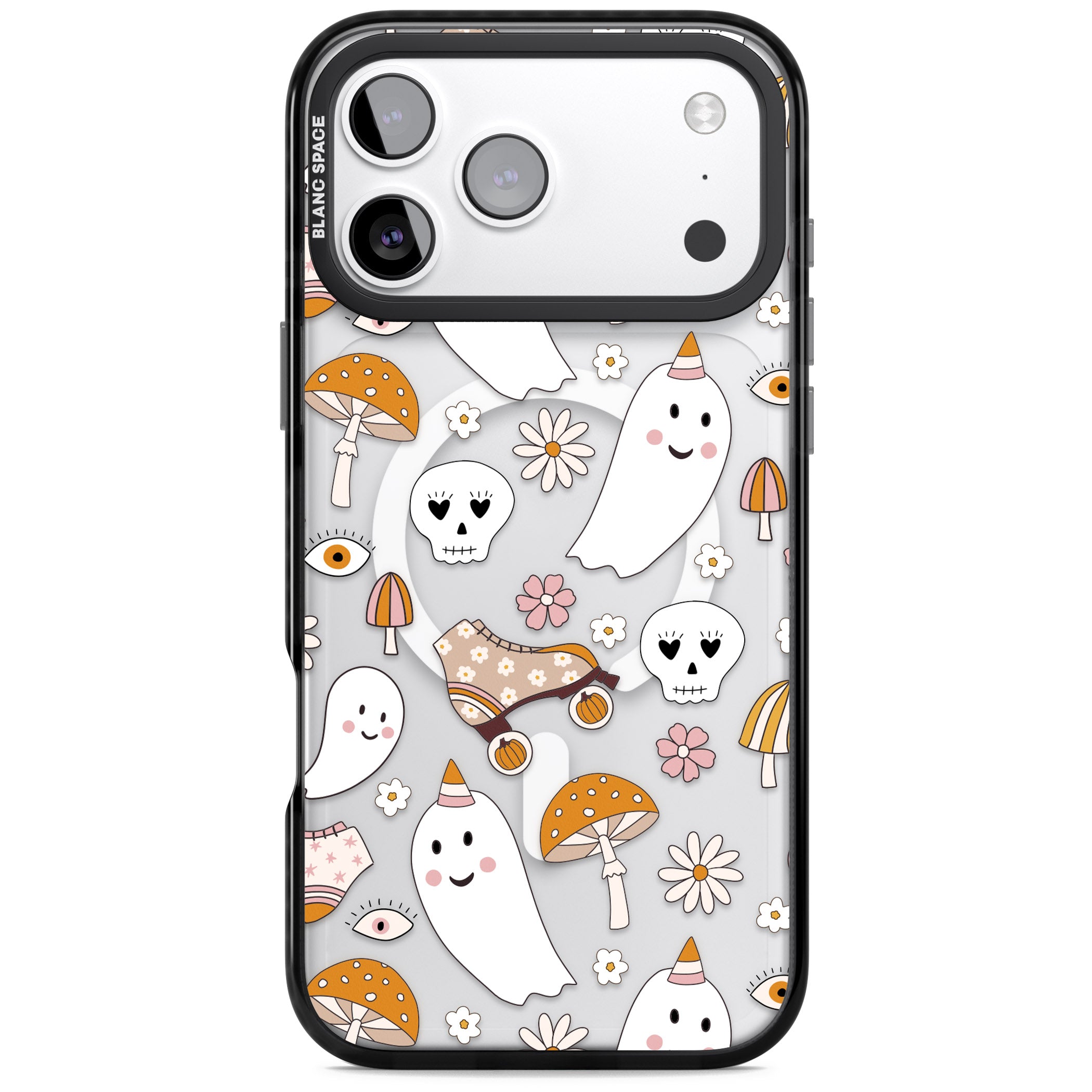 Cute Ghost And Skulls Pattern iPhone 17 Pro Impact Pro Black Phone Case
