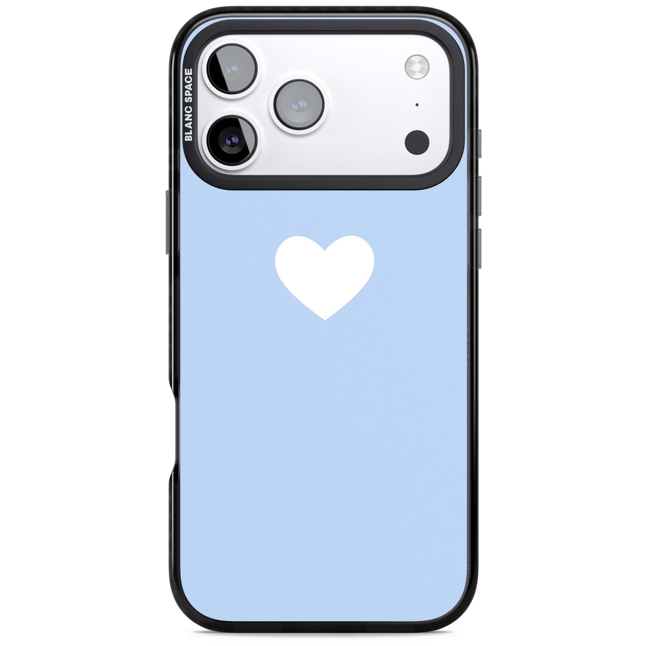 Single Heart Design: White & Baby Blue iPhone 17 Pro Impact Pro Black Phone Case