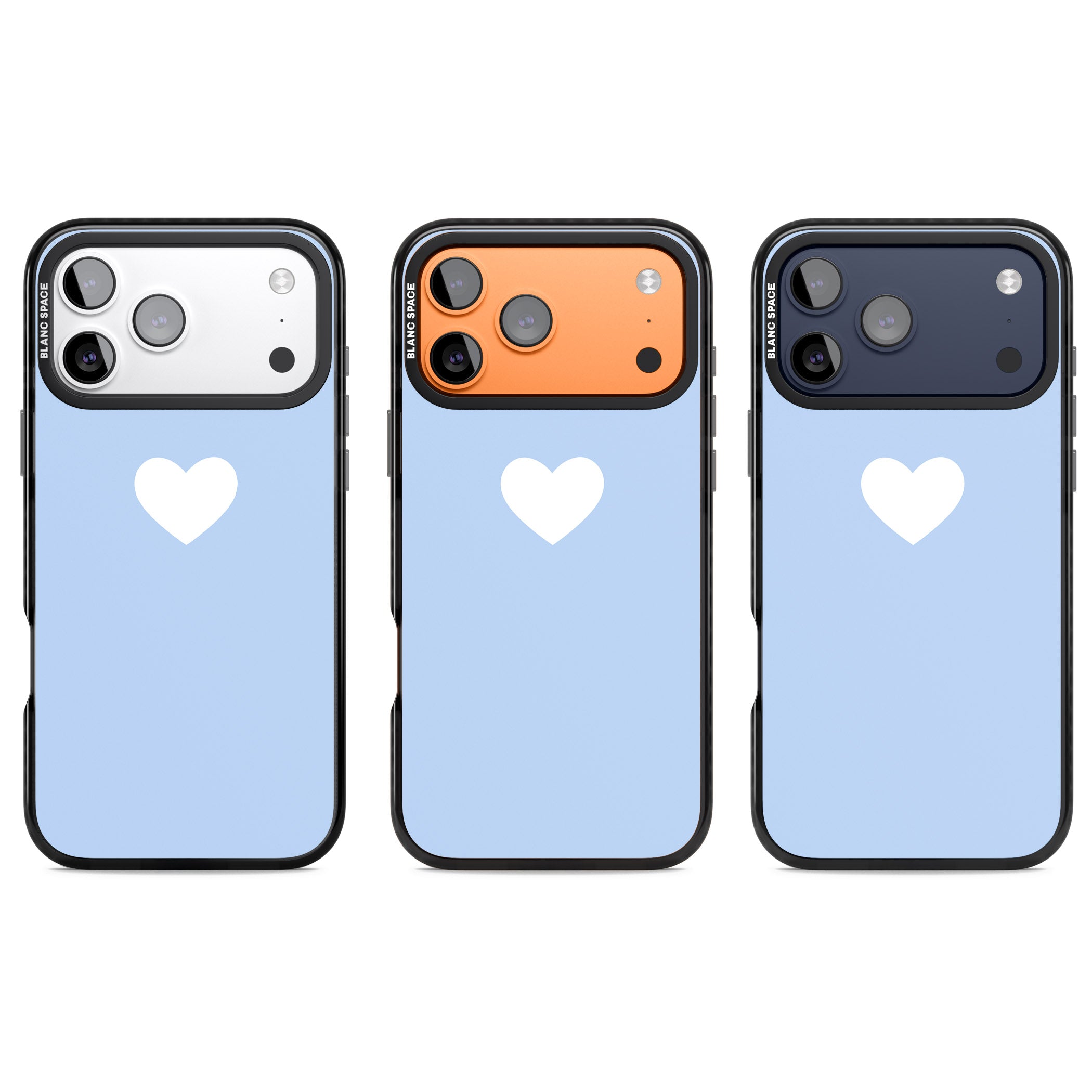 Single Heart Design: White & Baby Blue iPhone 17 Pro Impact Pro Black Phone Case APT Impact Protection