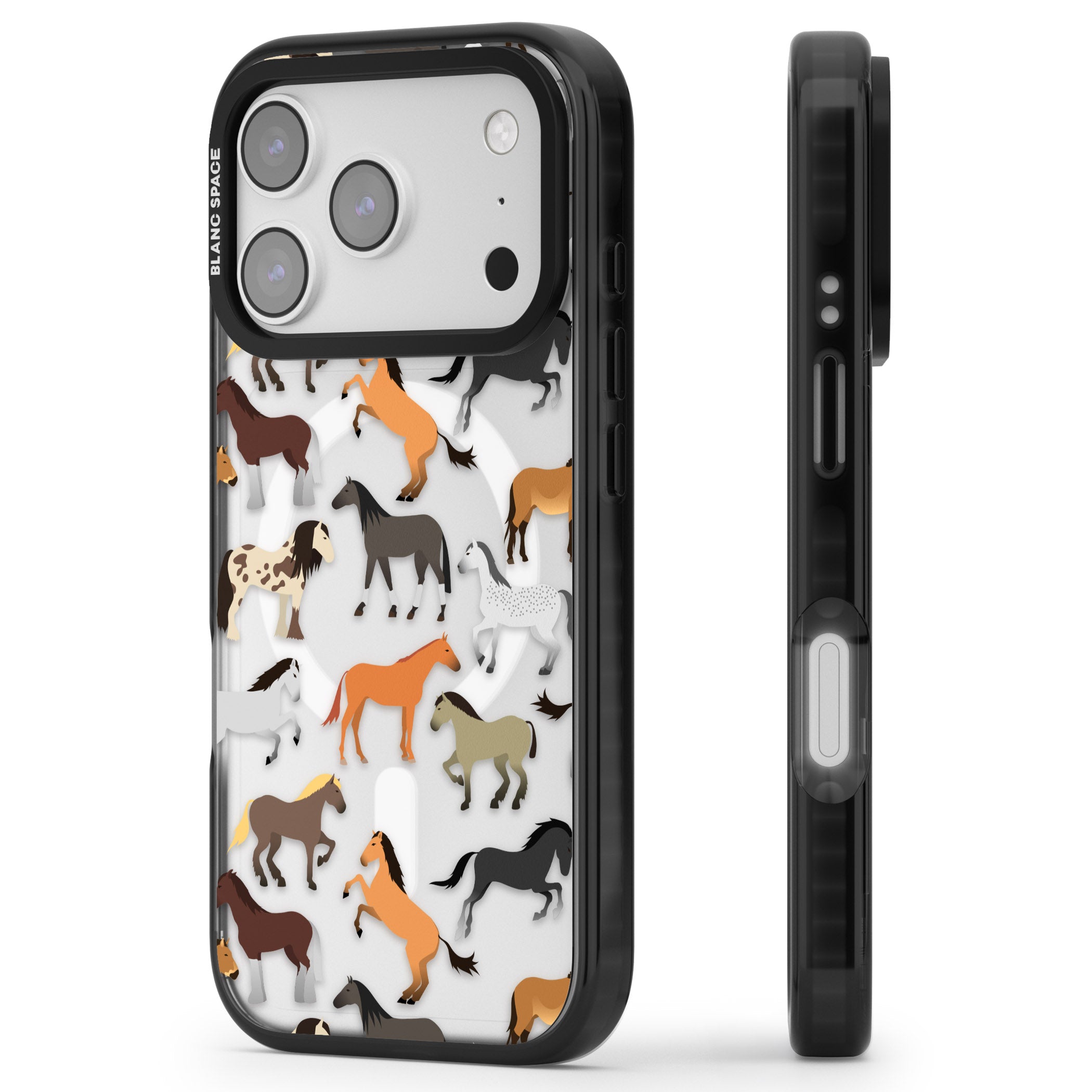 Horse Pattern iPhone 17 Pro Impact Pro Black Phone Case Side Profile