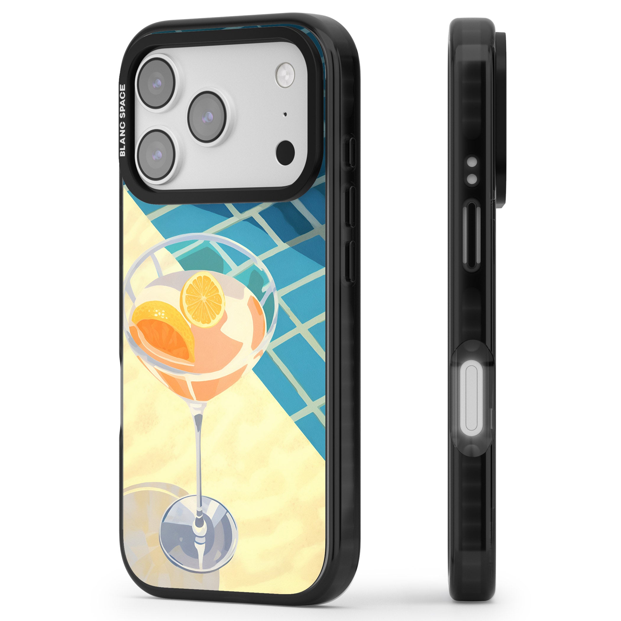 Poolside Citrus Cocktail iPhone 17 Pro Impact Pro Black Phone Case Side Profile