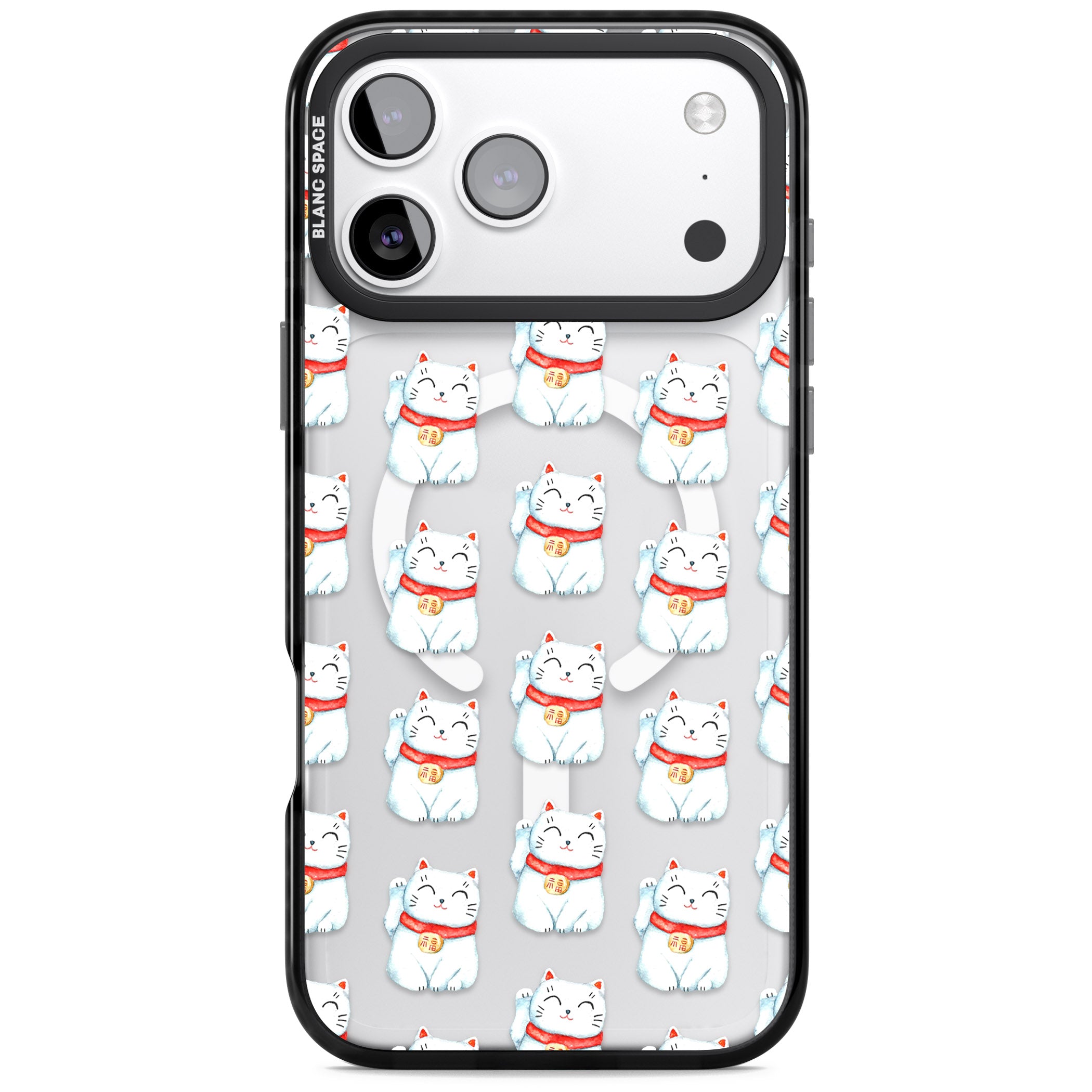 Lucky Cat Pattern iPhone 17 Pro Impact Pro Black Phone Case