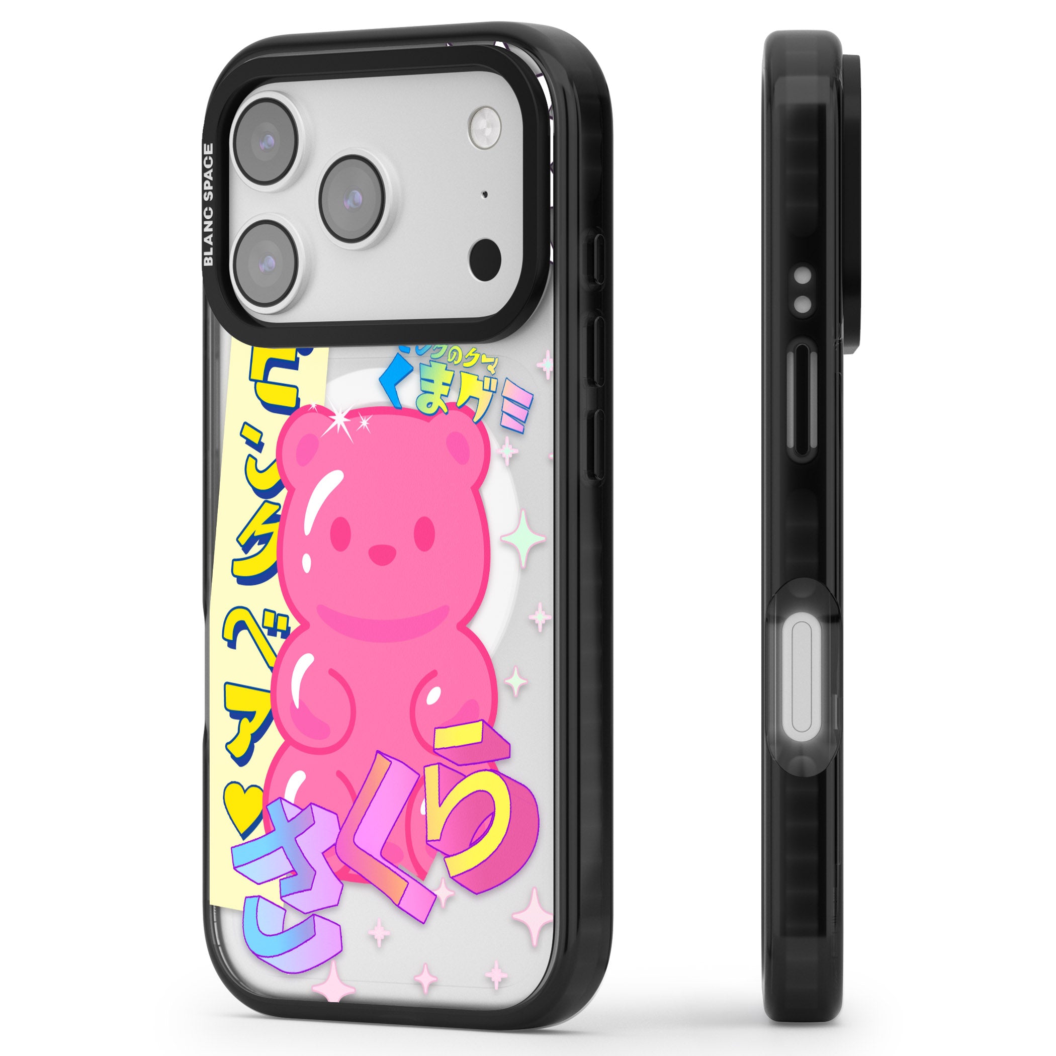 Kawaii Pink Bear Collage iPhone 17 Pro Impact Pro Black Phone Case Side Profile