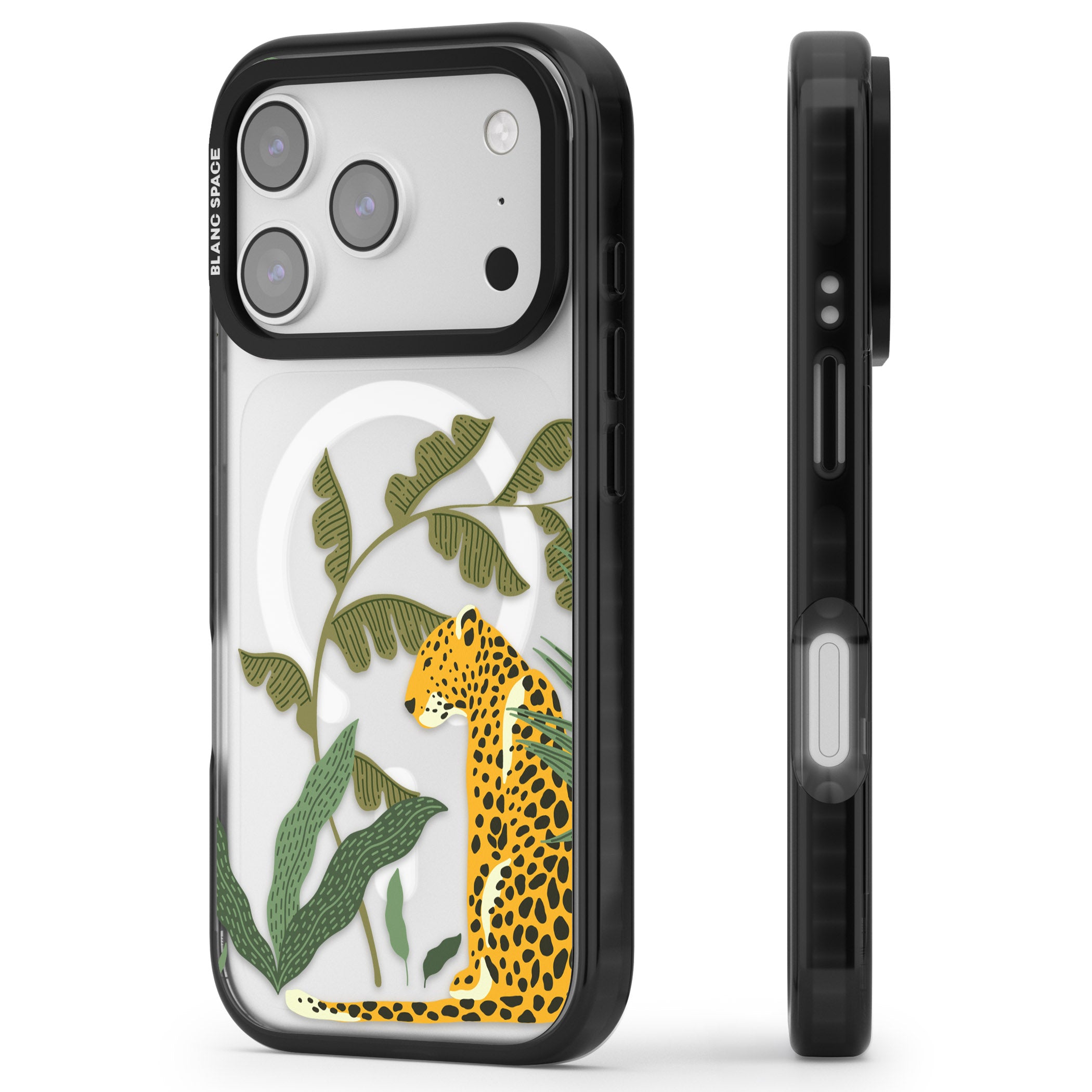 Large Jungle Cat Pattern iPhone 17 Pro Impact Pro Black Phone Case Side Profile