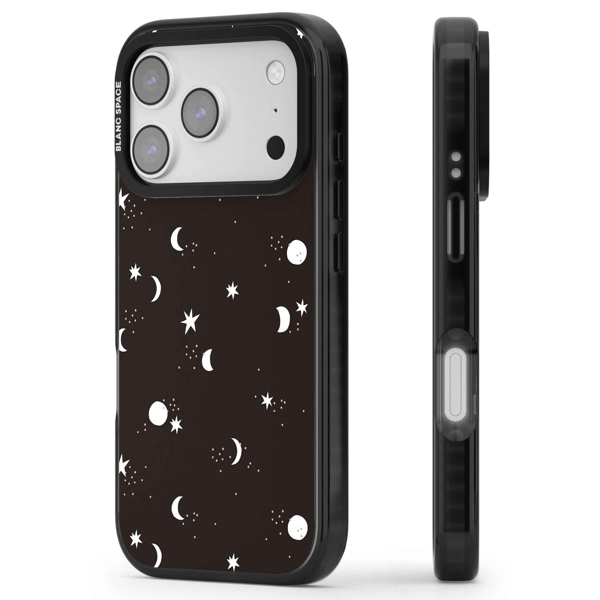 Funky Moons & Stars iPhone 17 Pro Impact Pro Black Phone Case Side Profile