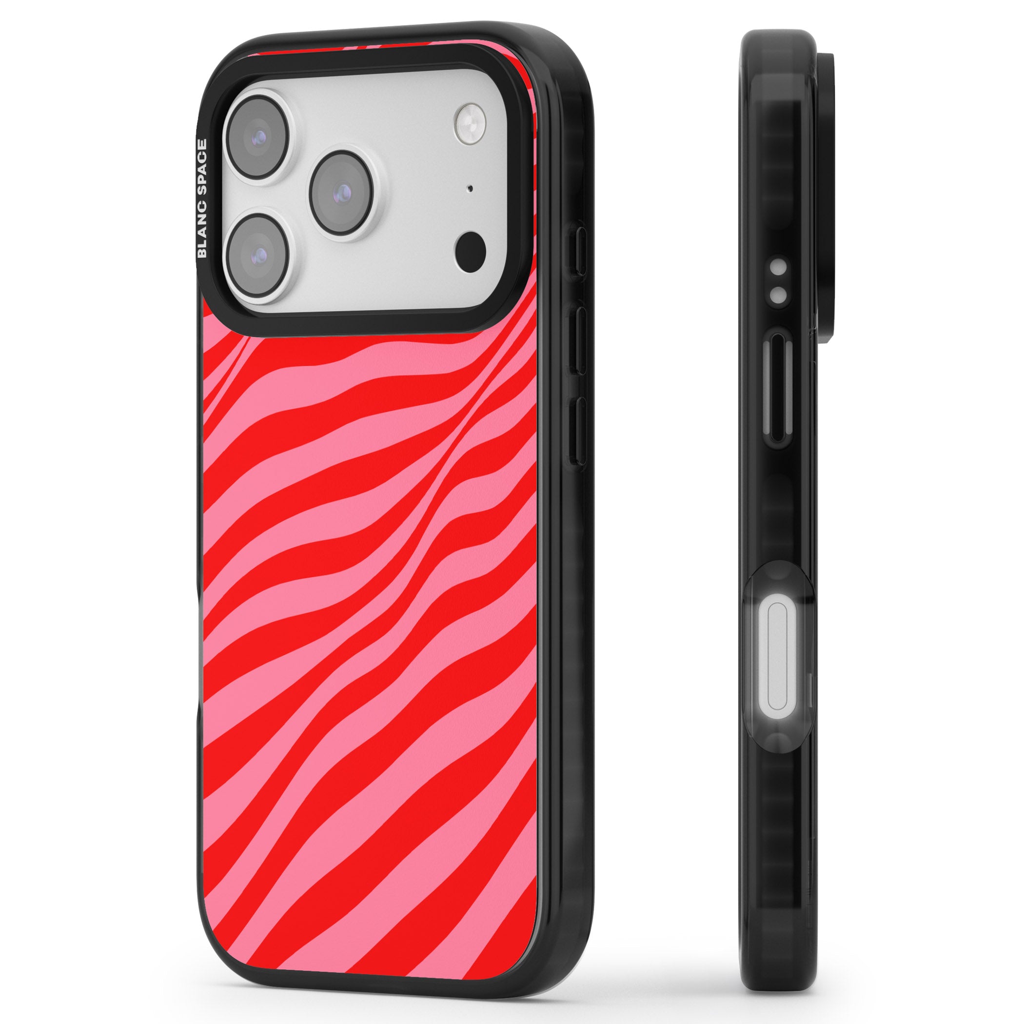 Pink & Red Distorted Line iPhone 17 Pro Impact Pro Black Phone Case Side Profile