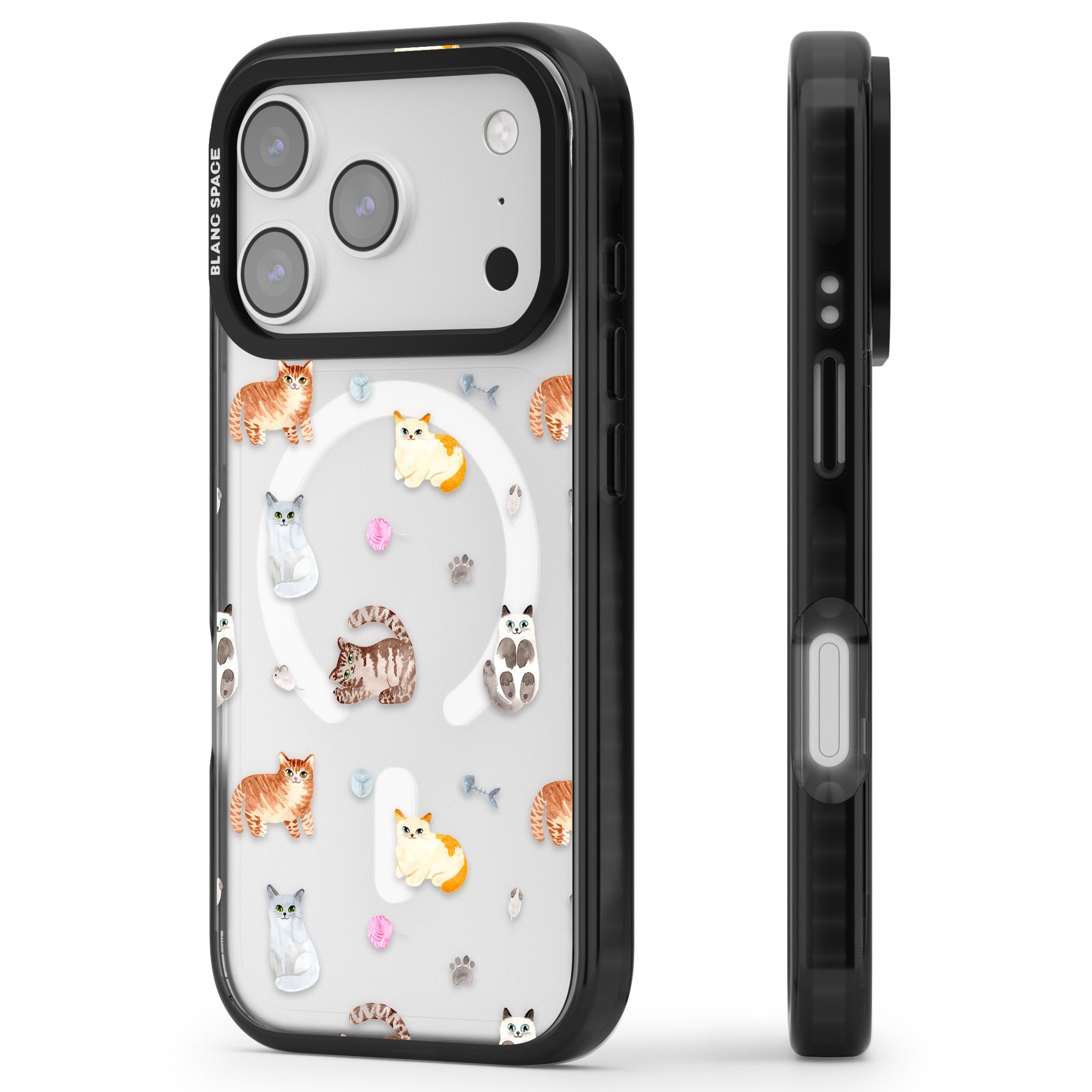 Playful Cats iPhone 17 Pro Impact Pro Black Phone Case Side Profile