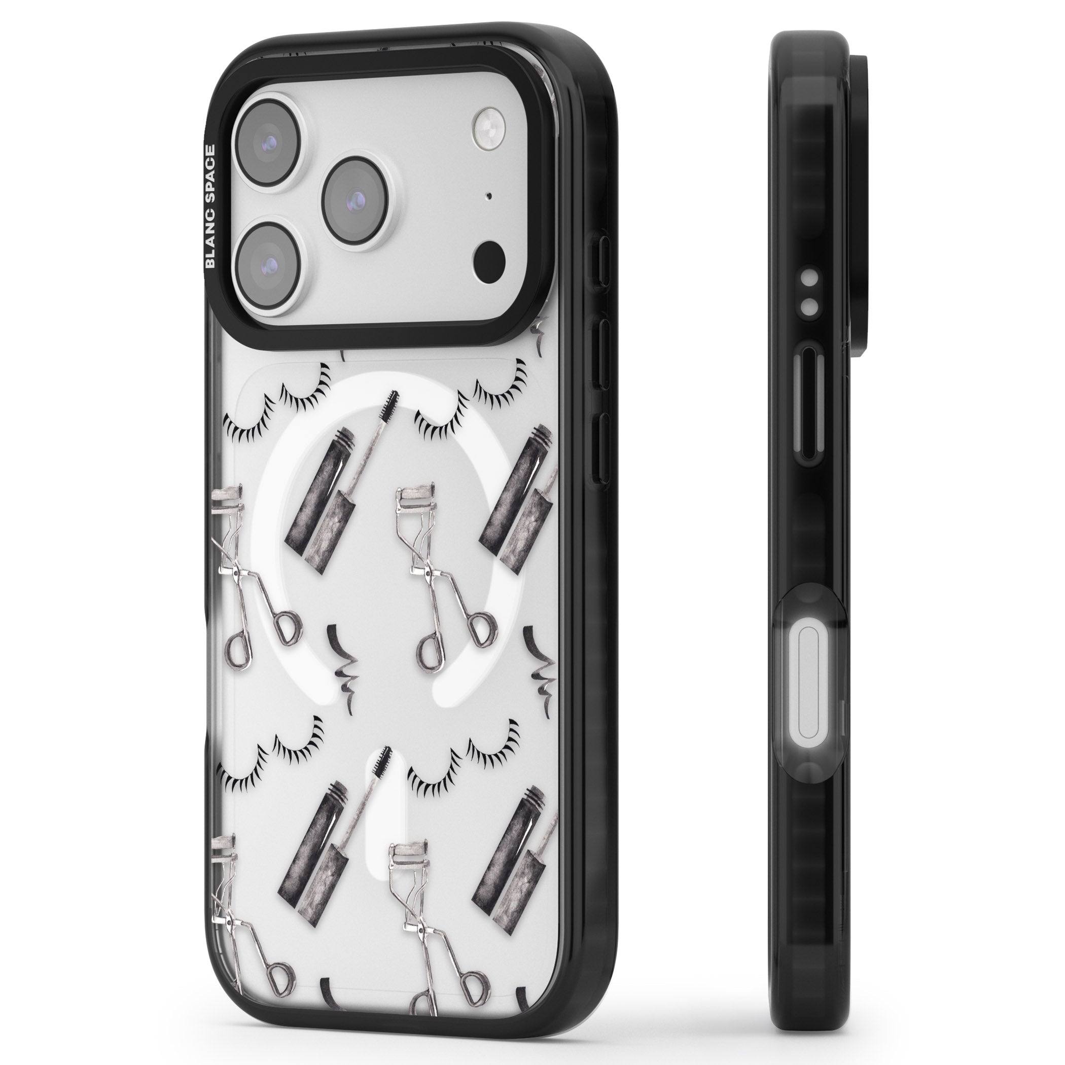 Eyelash Makeup Pattern iPhone 17 Pro Impact Pro Black Phone Case Side Profile