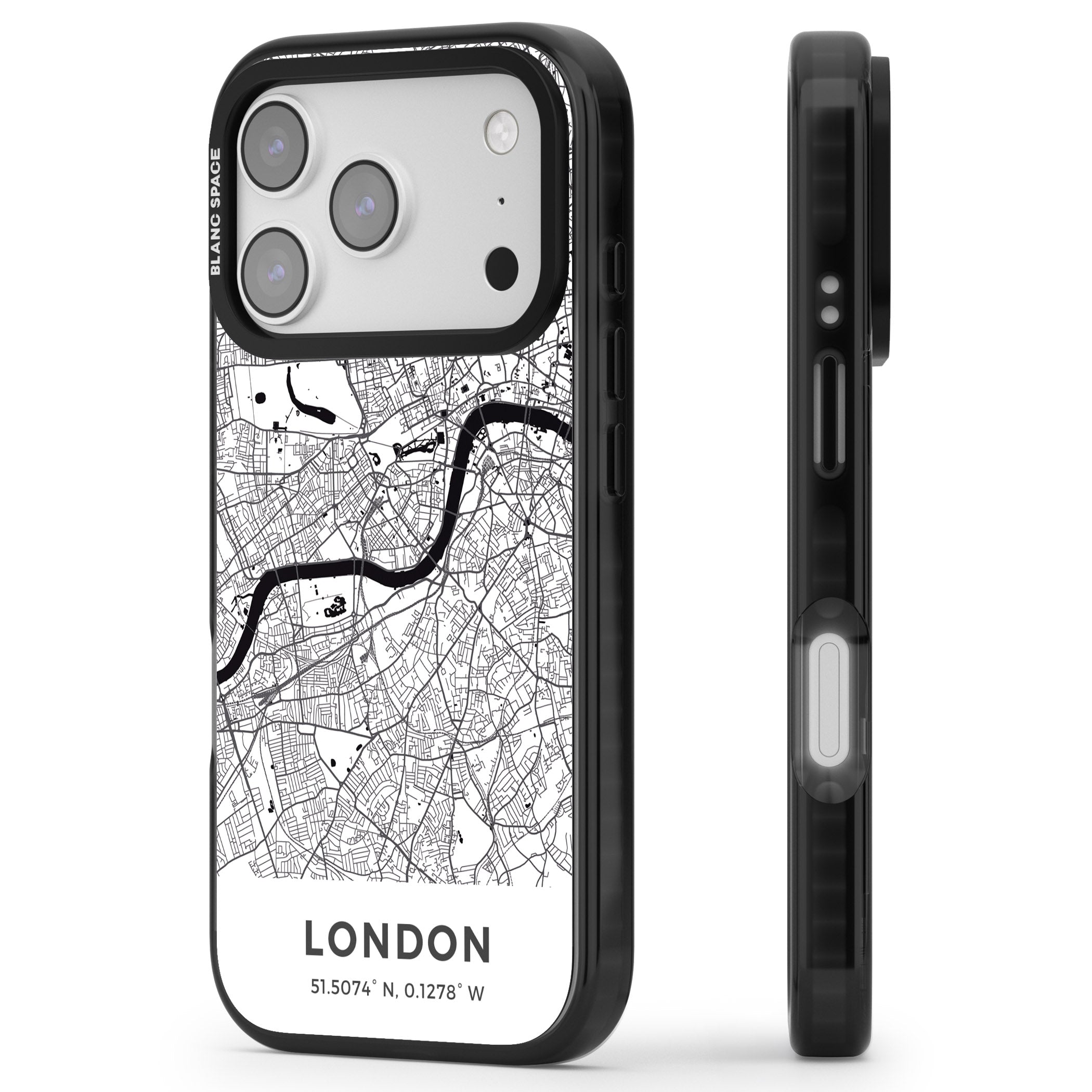 London Map iPhone 17 Pro Impact Pro Black Phone Case Side Profile