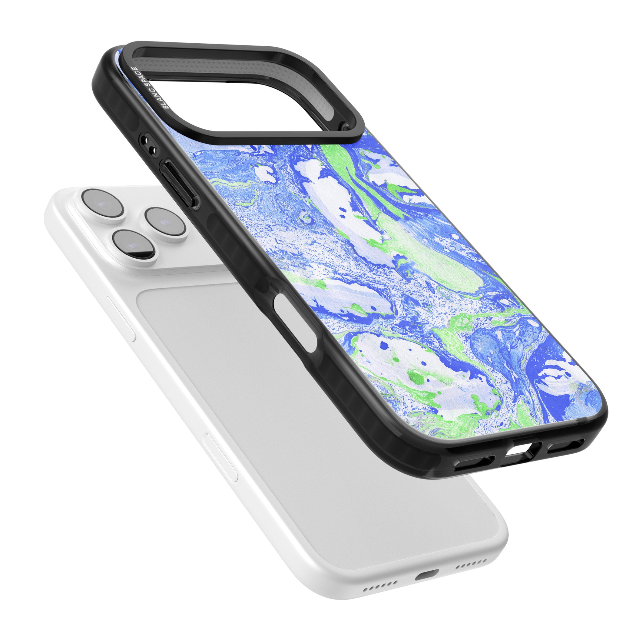 Dark Blue & Green Marbled Paper Pattern iPhone 17 Pro Impact Pro Black Phone Case Colours