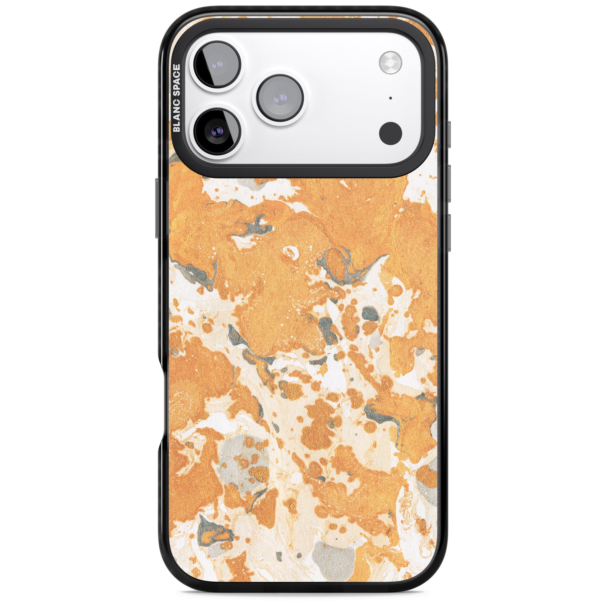 Orange Marbled iPhone 17 Pro Impact Pro Black Phone Case