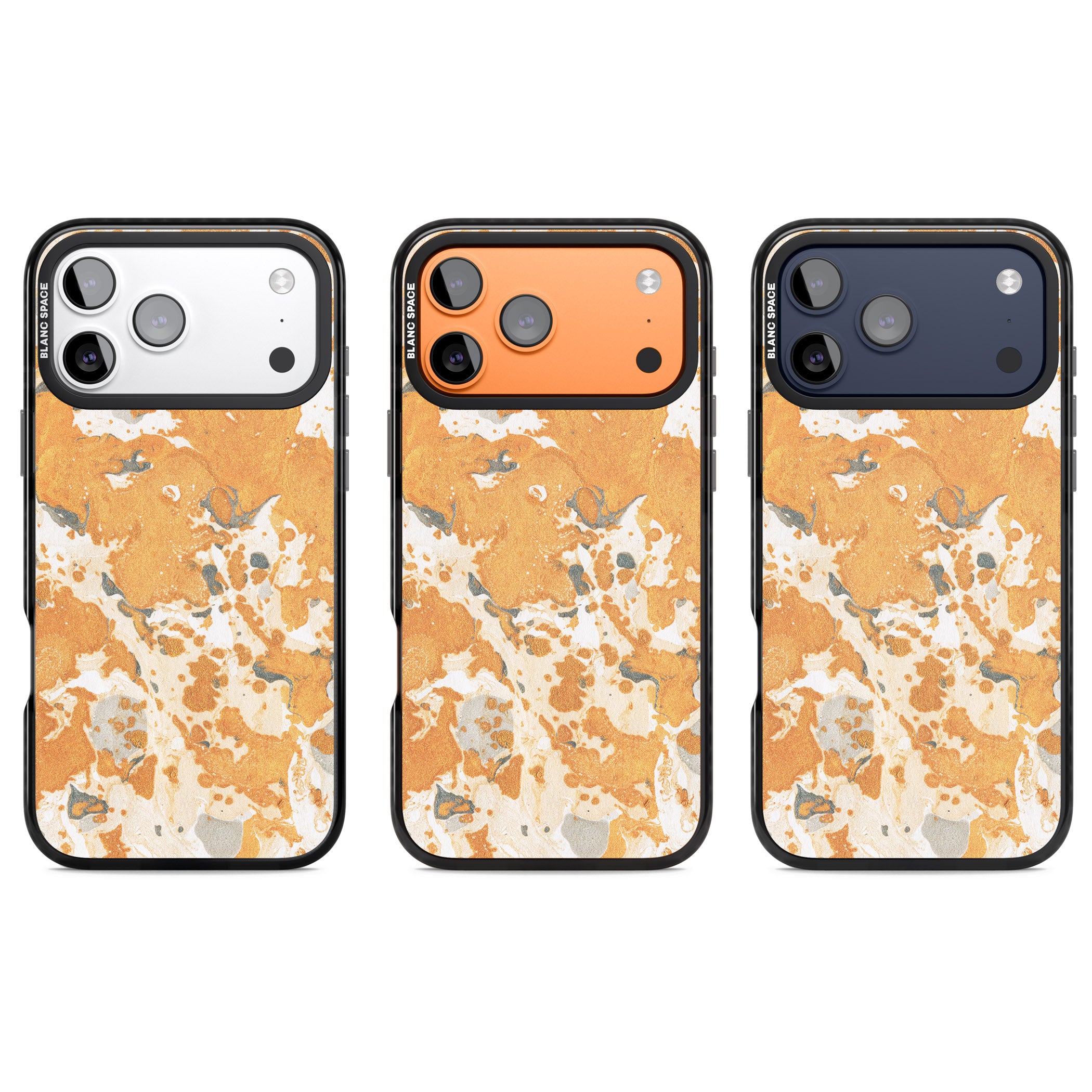Orange Marbled iPhone 17 Pro Impact Pro Black Phone Case APT Impact Protection