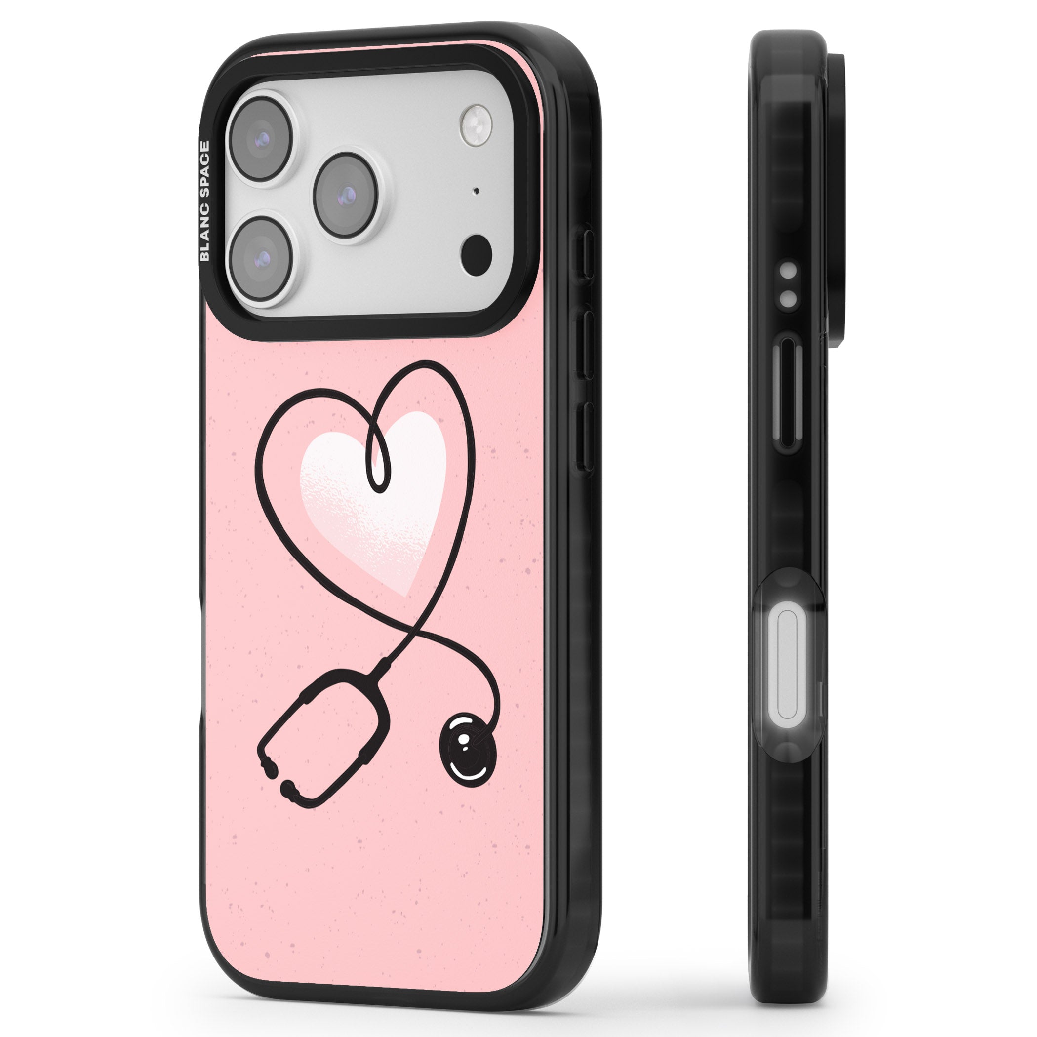 Stethoscope Heart iPhone 17 Pro Impact Pro Black Phone Case Side Profile