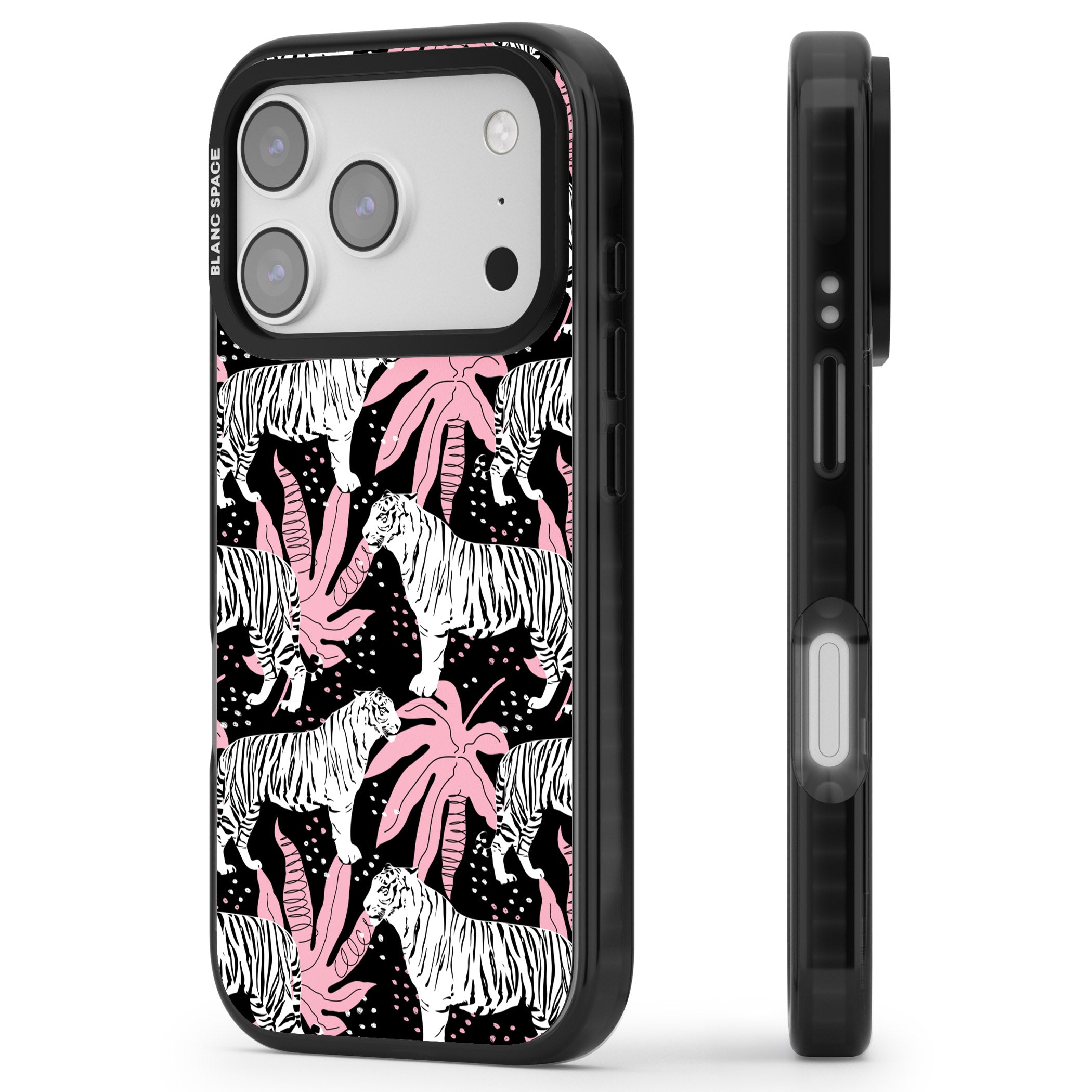 Pink Jungle Tiger iPhone 17 Pro Impact Pro Black Phone Case Side Profile