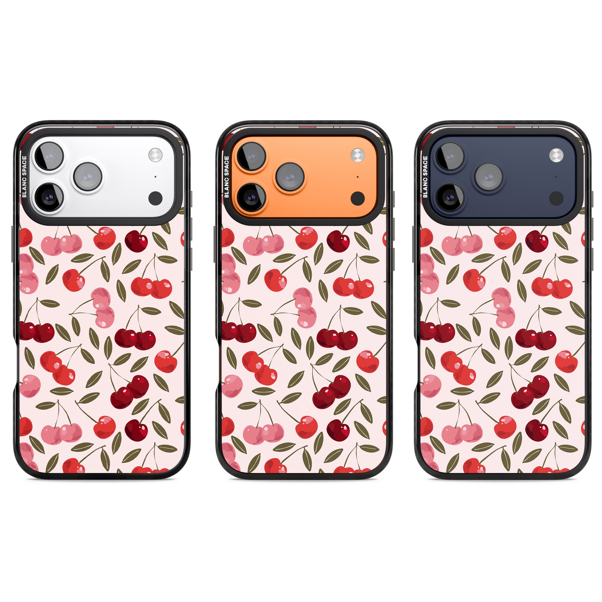 Fruity & Fun Patterns Cherries iPhone 17 Pro Impact Pro Black Phone Case APT Impact Protection