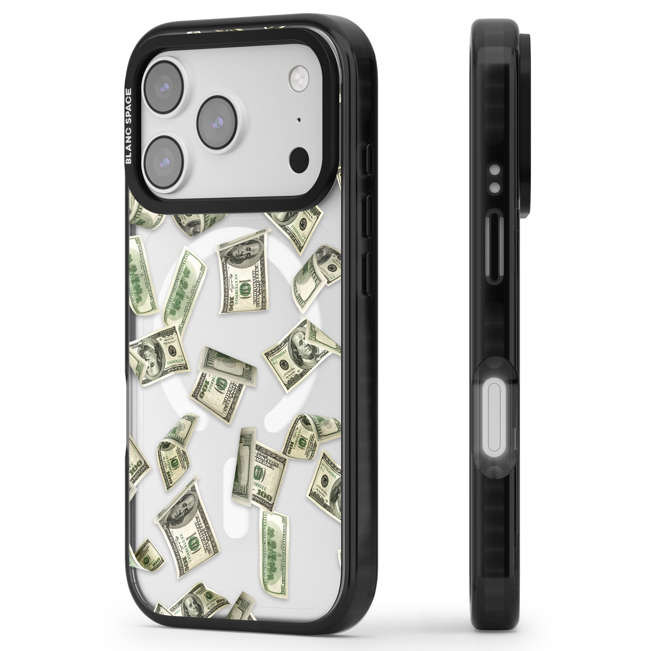 Falling Cash iPhone 17 Pro Impact Pro Black Phone Case Side Profile