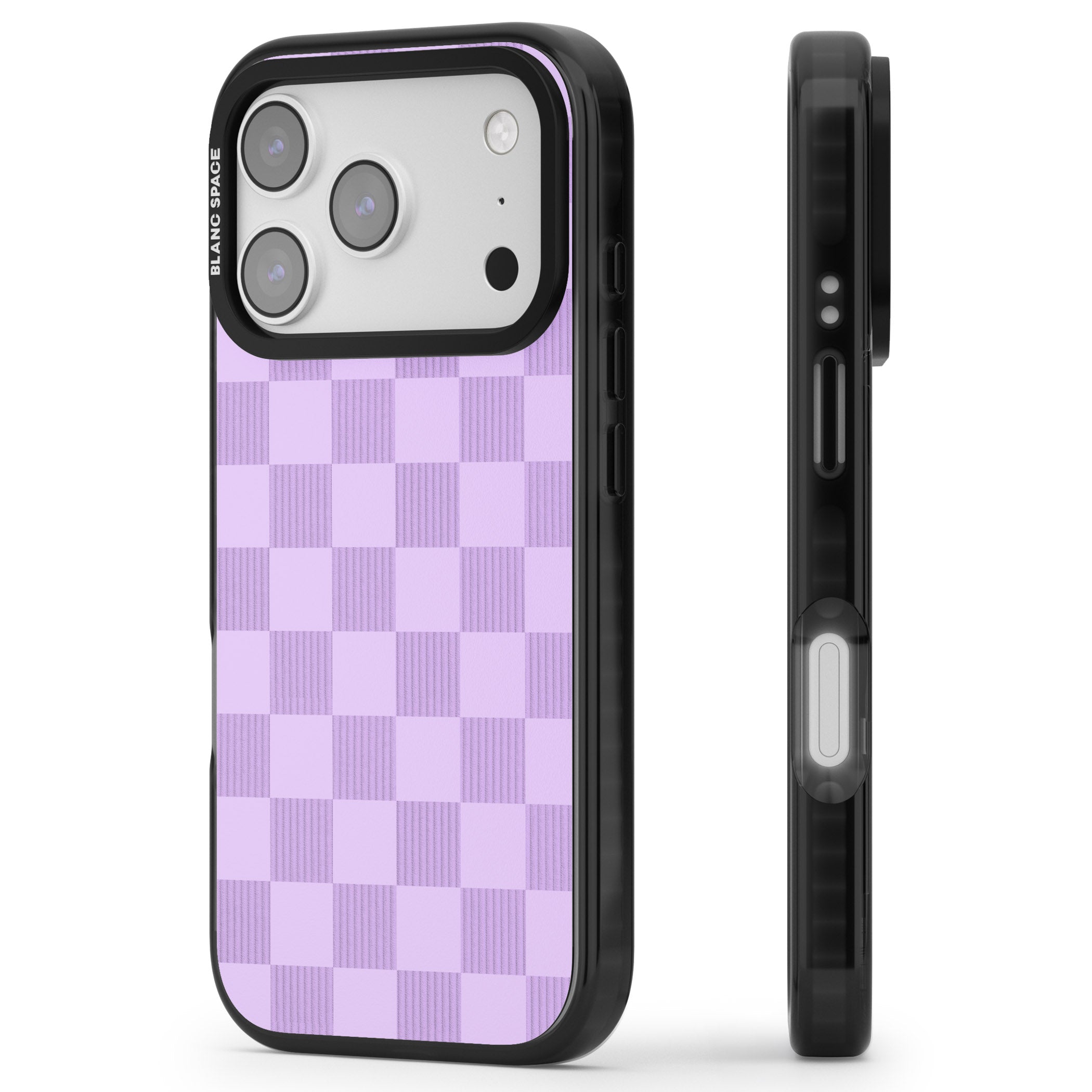 Lilac Checkered iPhone 17 Pro Impact Pro Black Phone Case Side Profile