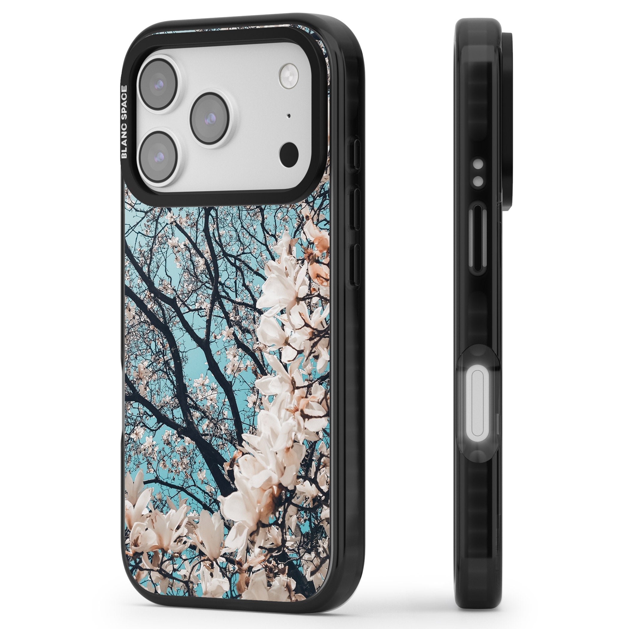 Magnolia Bloom iPhone 17 Pro Impact Pro Black Phone Case Side Profile