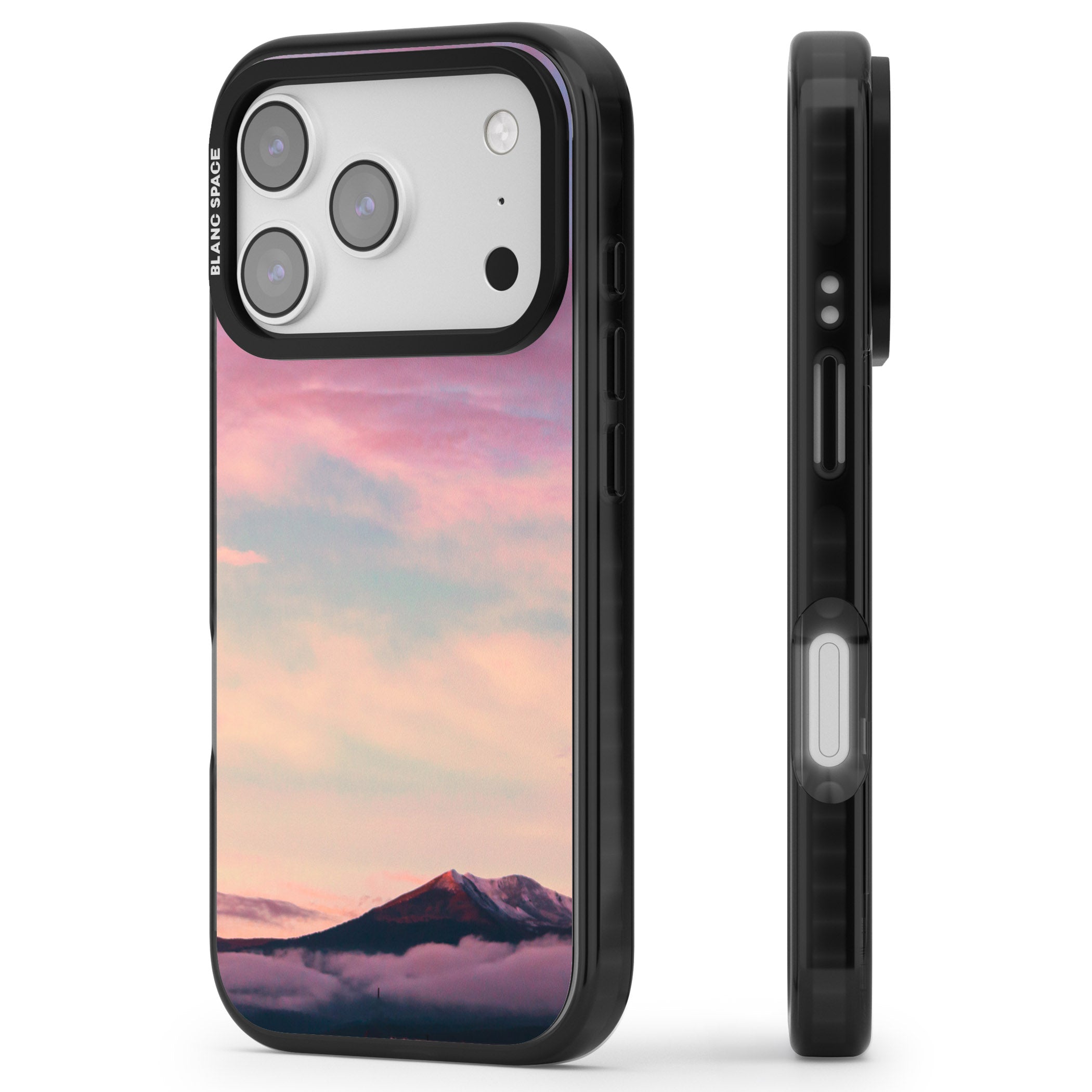 Pastel Mountain Sunset iPhone 17 Pro Impact Pro Black Phone Case Side Profile