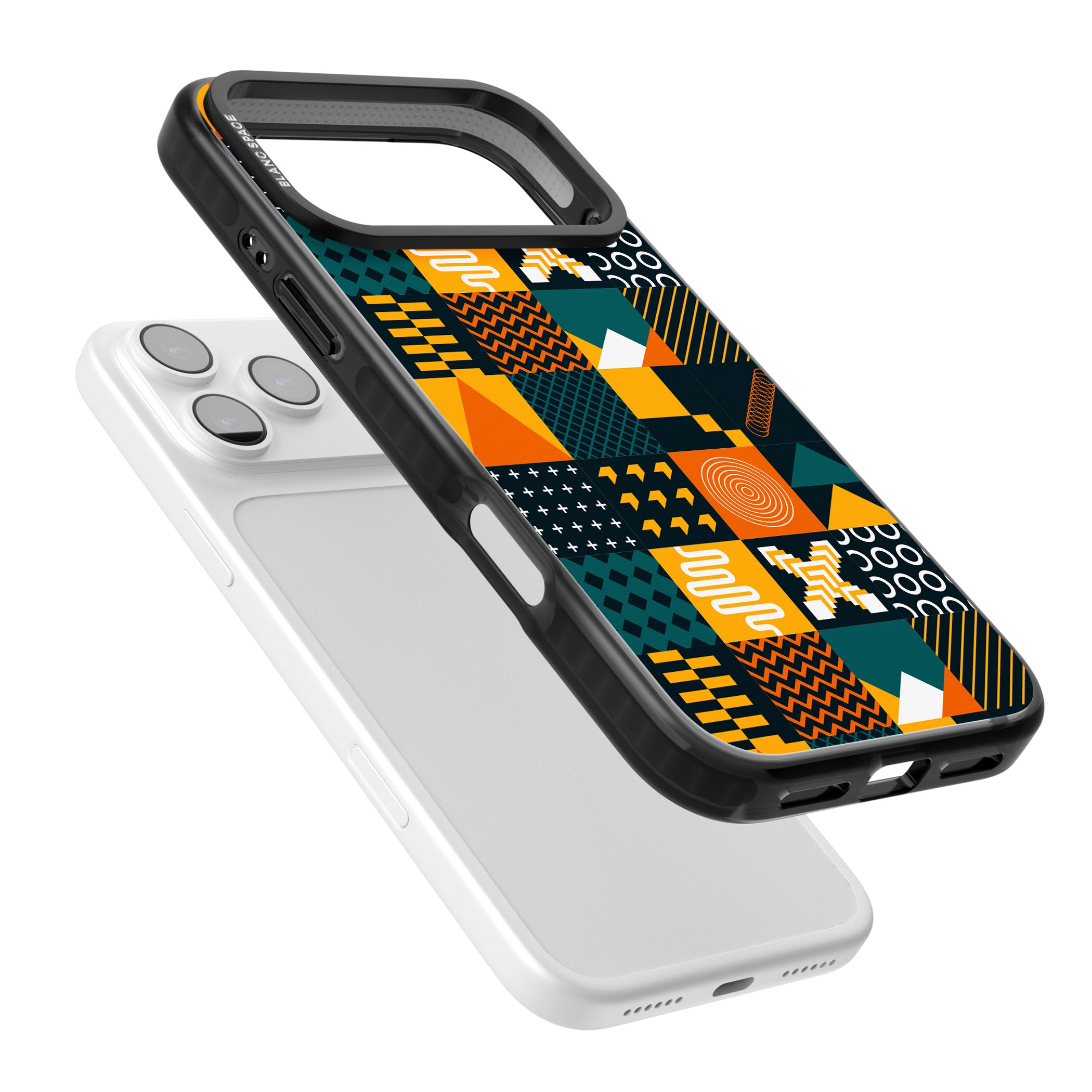 Funky Geometric Patterns: Orange & Dark Green iPhone 17 Pro Impact Pro Black Phone Case Colours