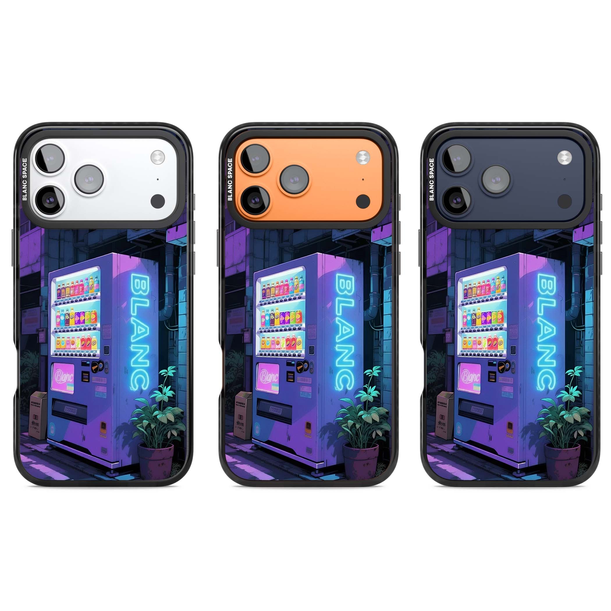 Shibuya Glow Japanese iPhone case featuring a glowing Tokyo vending machine, neon signage, and moody purple alleyway | Black Impact Magsafe case for iPhone 17 Pro, iPhone 17 Pro Max