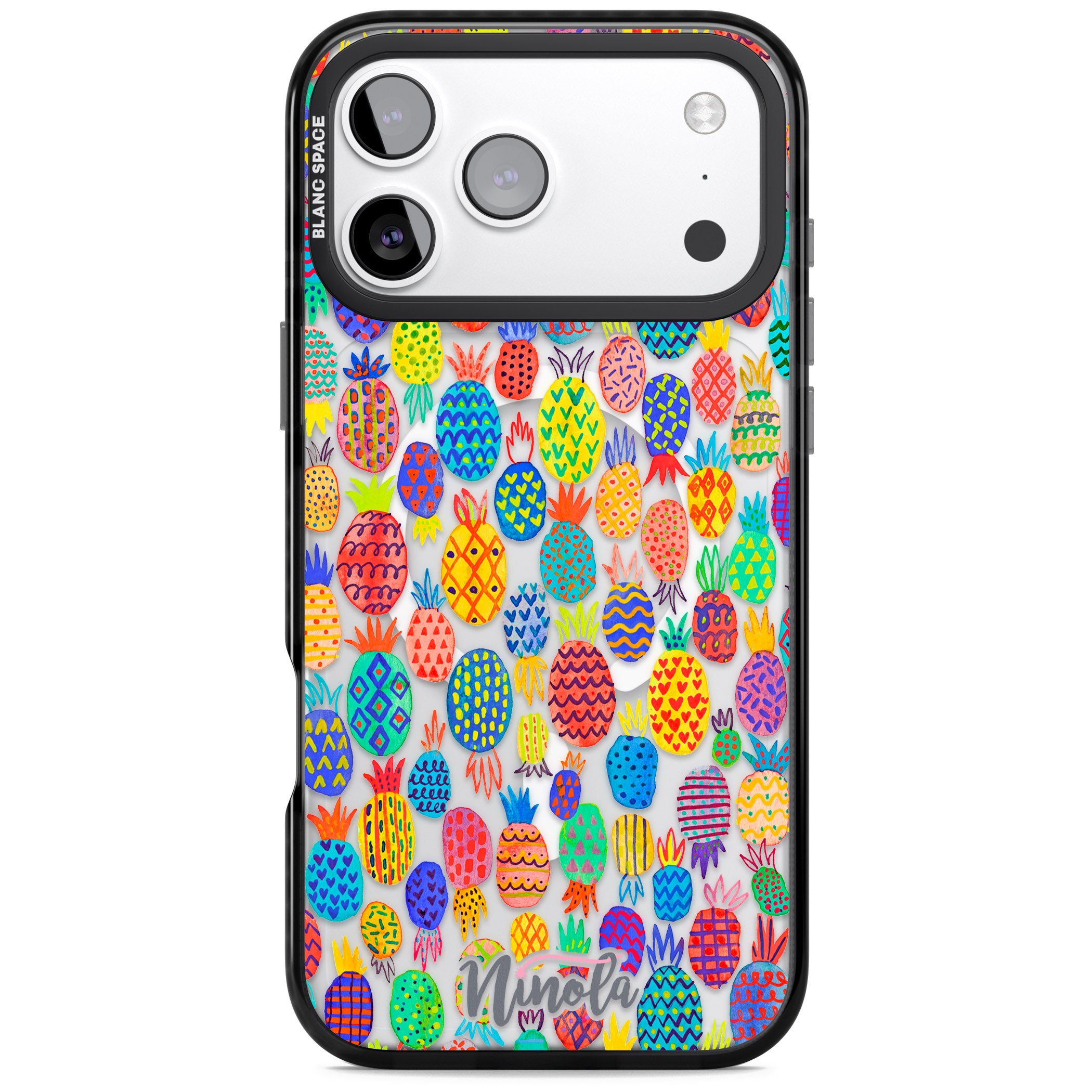 Vibrant Pineapple Pattern iPhone 17 Pro Impact Pro Black Phone Case
